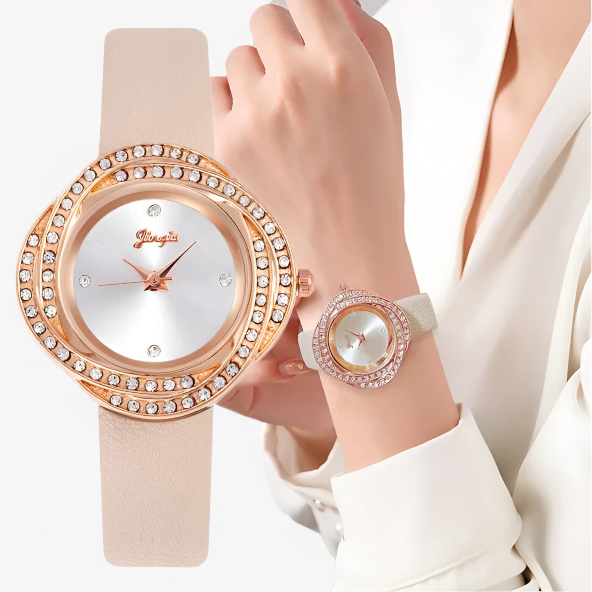 Patricia | Dameur i læder med urskive med asymmetriske strassdetaljer - - watches - {{ product_tags }