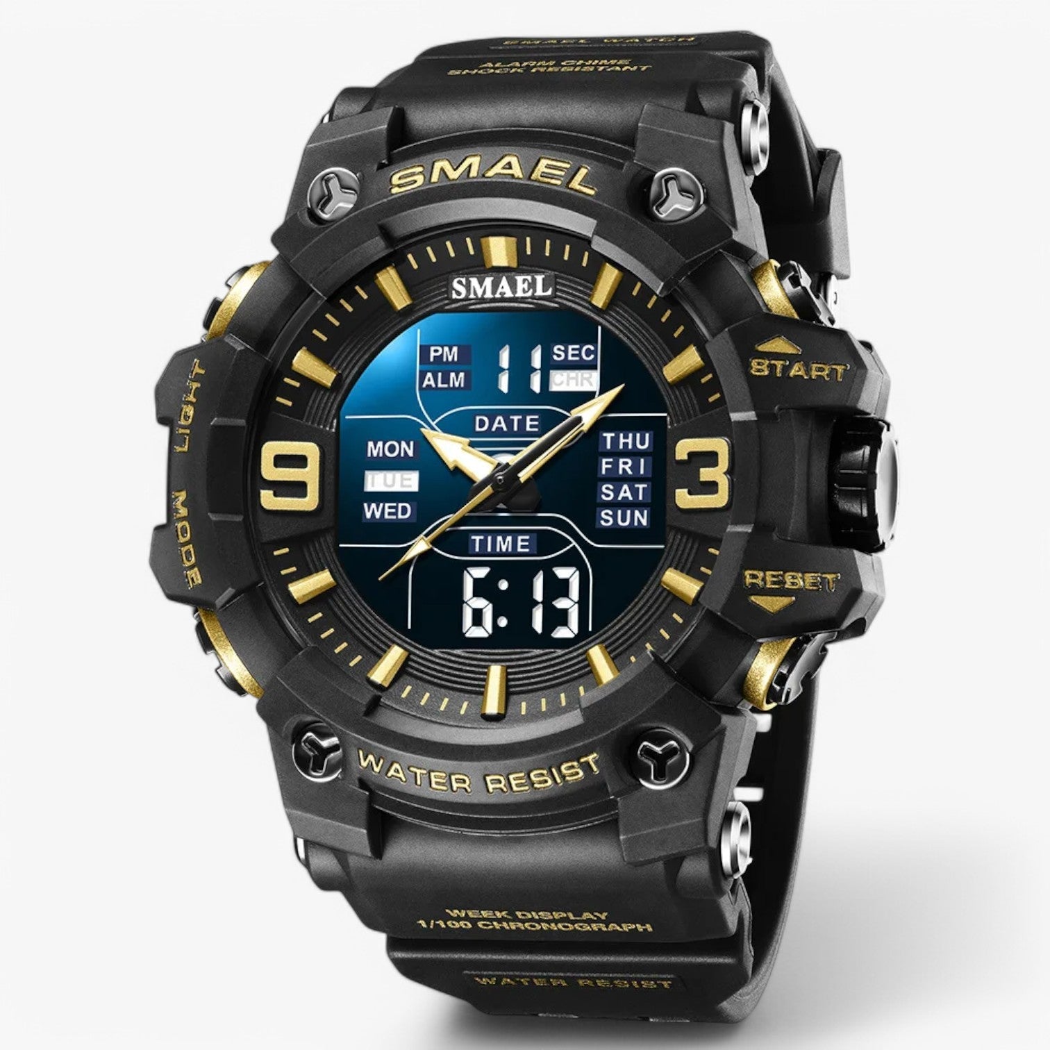 Janos | Sportur – LED-display, vandtæt og dobbelt tidsvisning - Sort - watches - {{ product_tags }