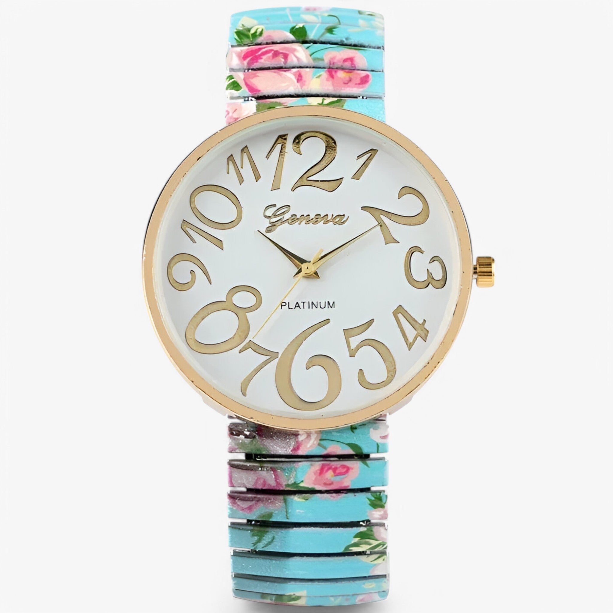 Janine | Damesur med store tal og elastisk rem - blå rem - watches - {{ product_tags }
