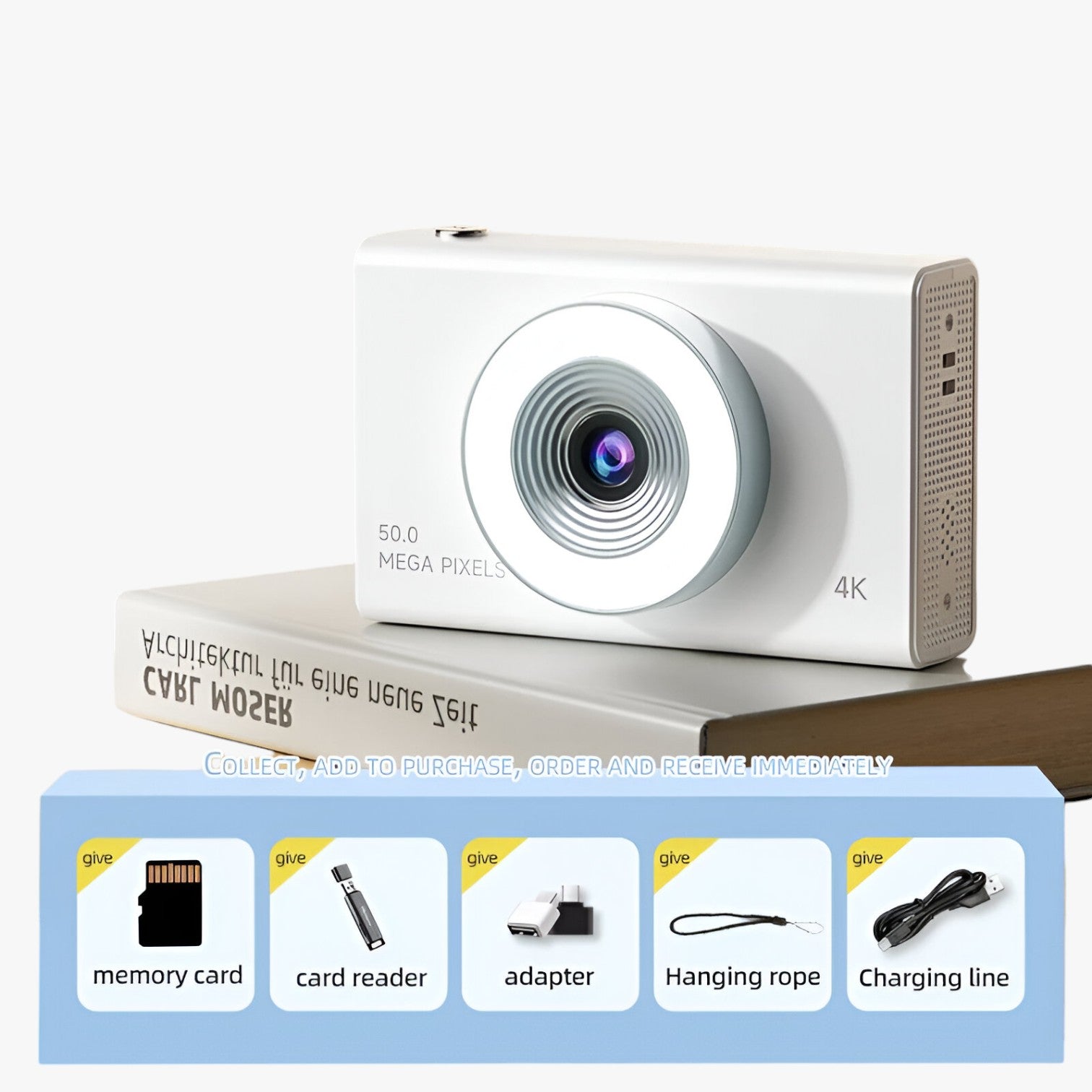 Gabin | 4K Retro Kamera – Høj opløsning og bærbart design - Hvid 64GB kort - other - {{ product_tags }