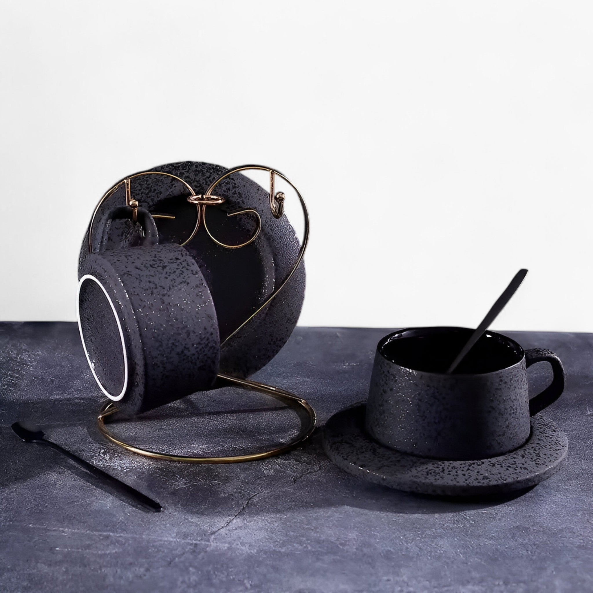 Luna | Luksuriøs Frosted Keramisk Koffiesæt med Tallerken og Ske - - house & garden - {{ product_tags }