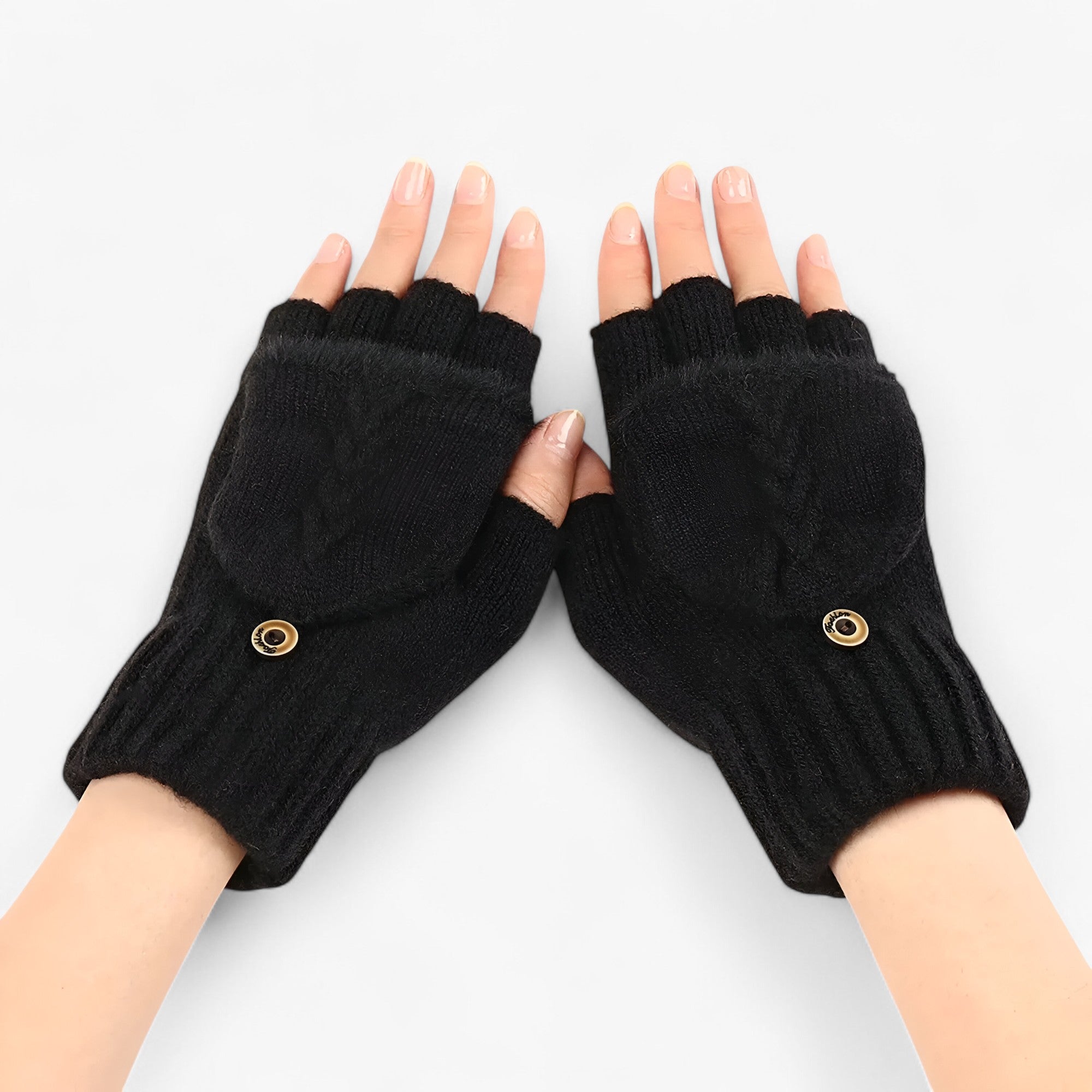 Harper | Dicka omvikta strikkede handsker til damer - til koldt vejr - Sort Én størrelse - winter - {{ product_tags }