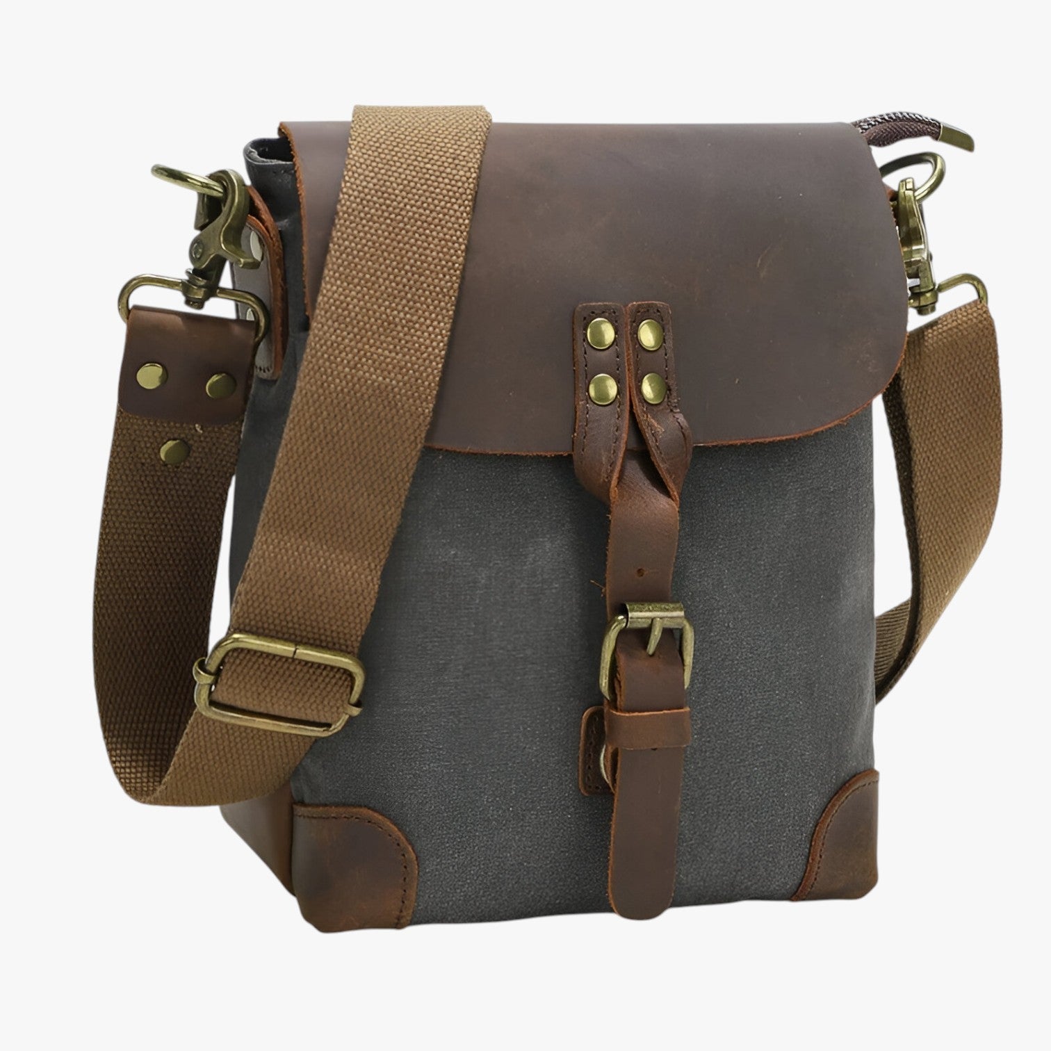 Archie | Vintage skuldertaske i lærred og læder - Grå - bags - {{ product_tags }