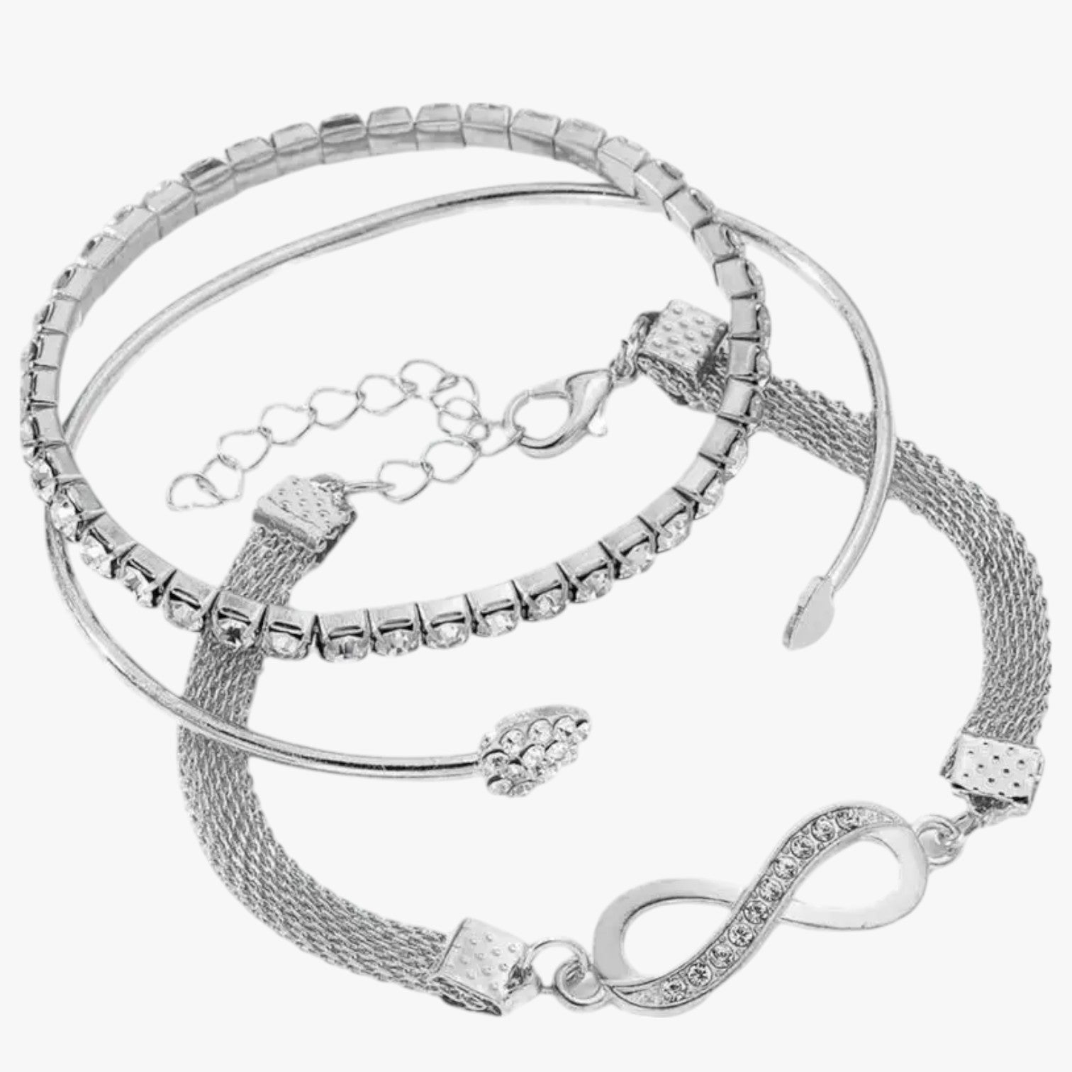 Evelynn | Elegant hjerteformet armbåndssæt, lagdelte kæder og funklende rhinsten - Argento - Evelynn | Elegant hjerteformet armbåndssæt, lagdelte kæder og funklende rhinsten - €25 - {{ product_tags }