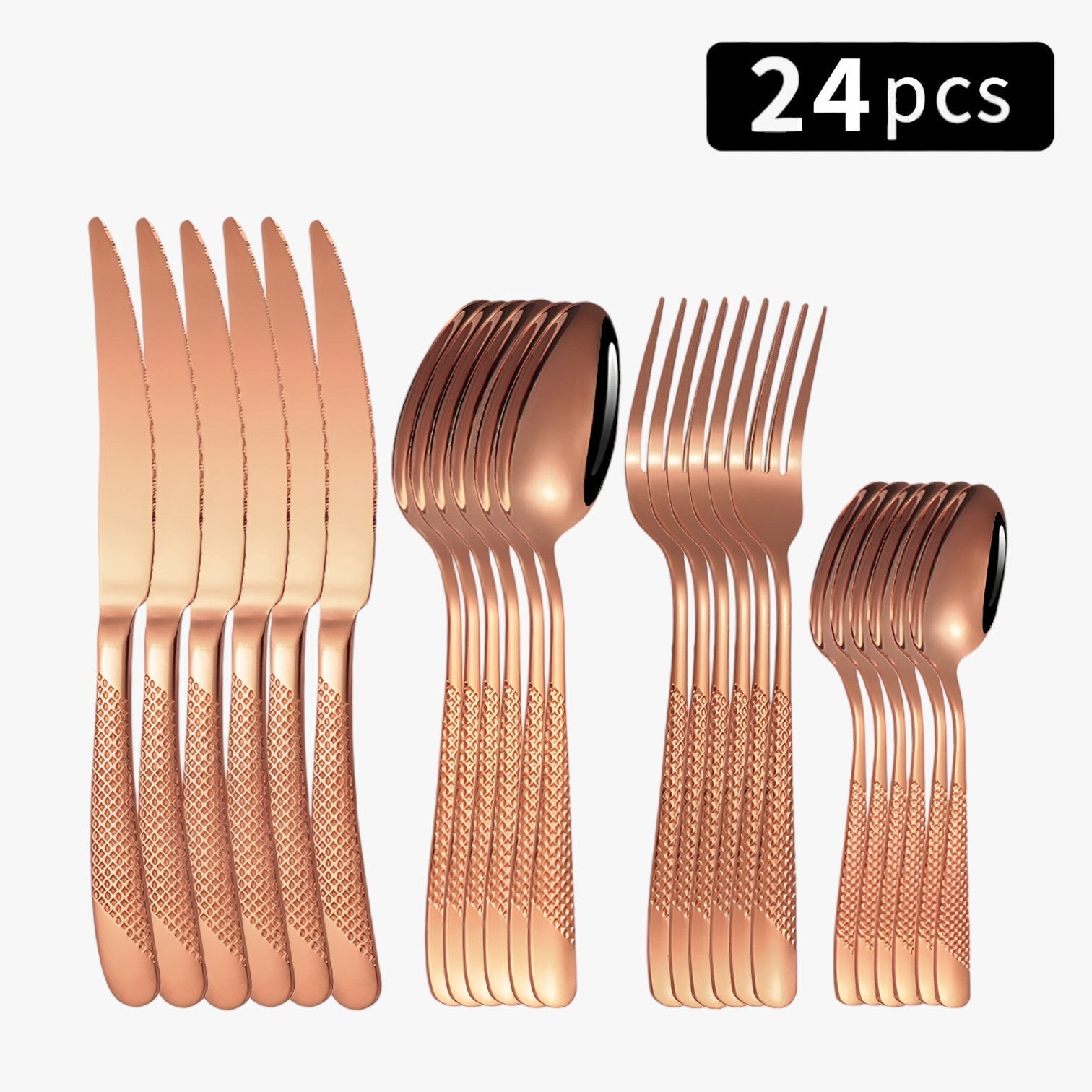Kaeli | Sæt bestik i rustfrit stål til hele familien - rosaguld - house & garden - {{ product_tags }