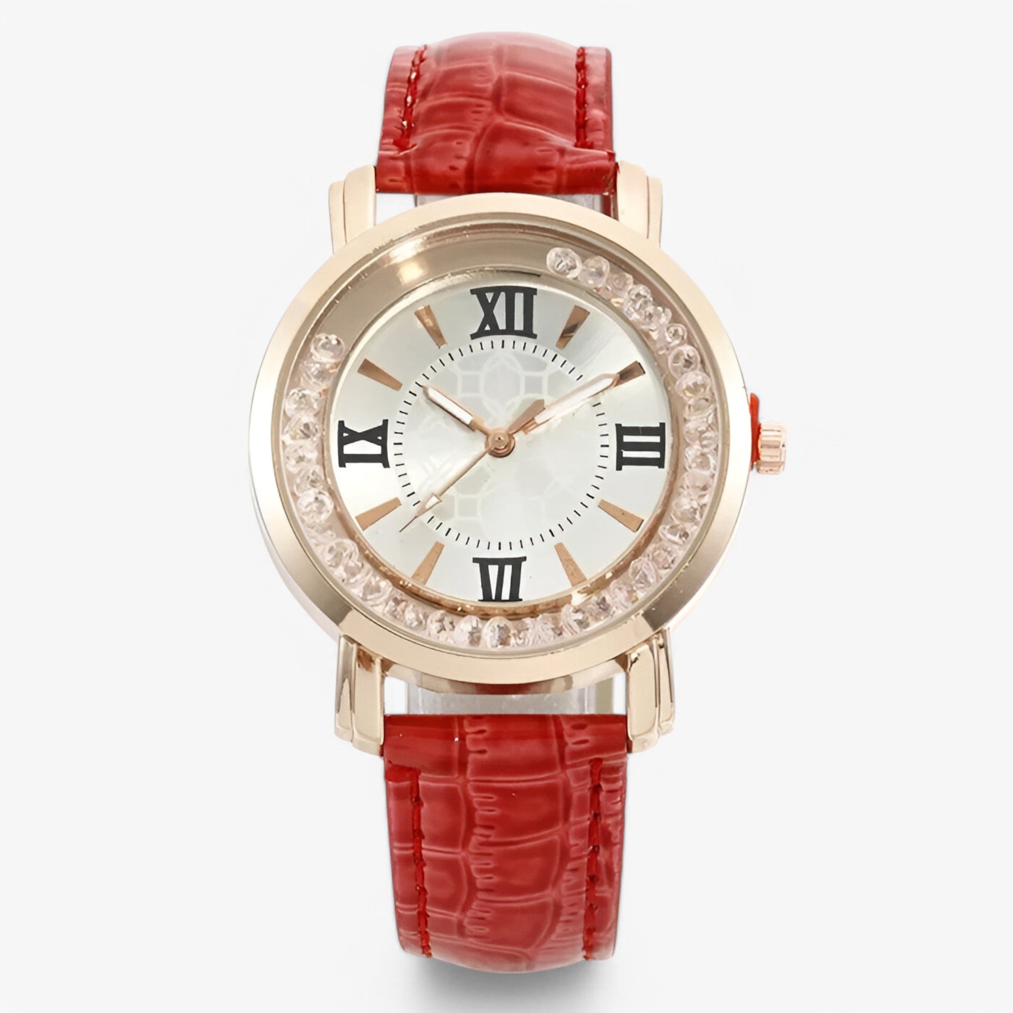 Vera | Dameur i læder med glitrende urskive med strass - Rød - watches - {{ product_tags }