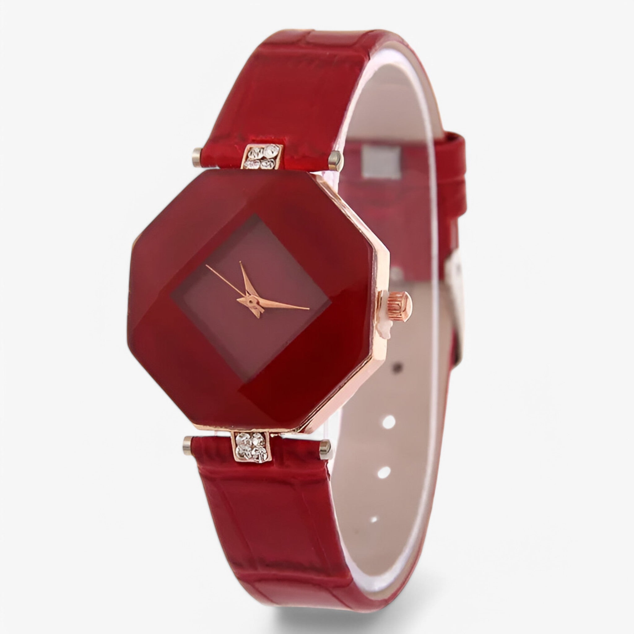 Nina | Casual dameur med blå læderrem og kreativ flerfarvet urskive - Rød - watches - {{ product_tags }
