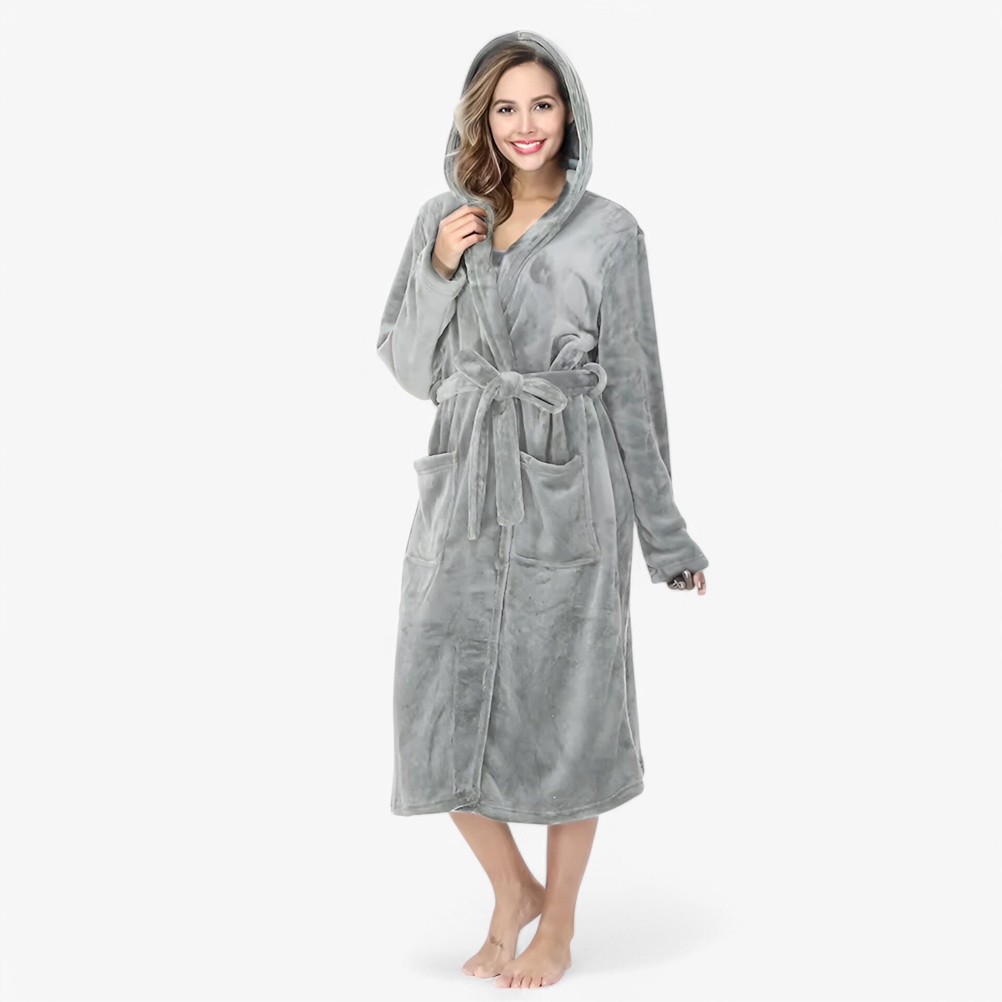Amalie | Blød og Varm Fleece Badekåbe - Grå - women's fashion - {{ product_tags }
