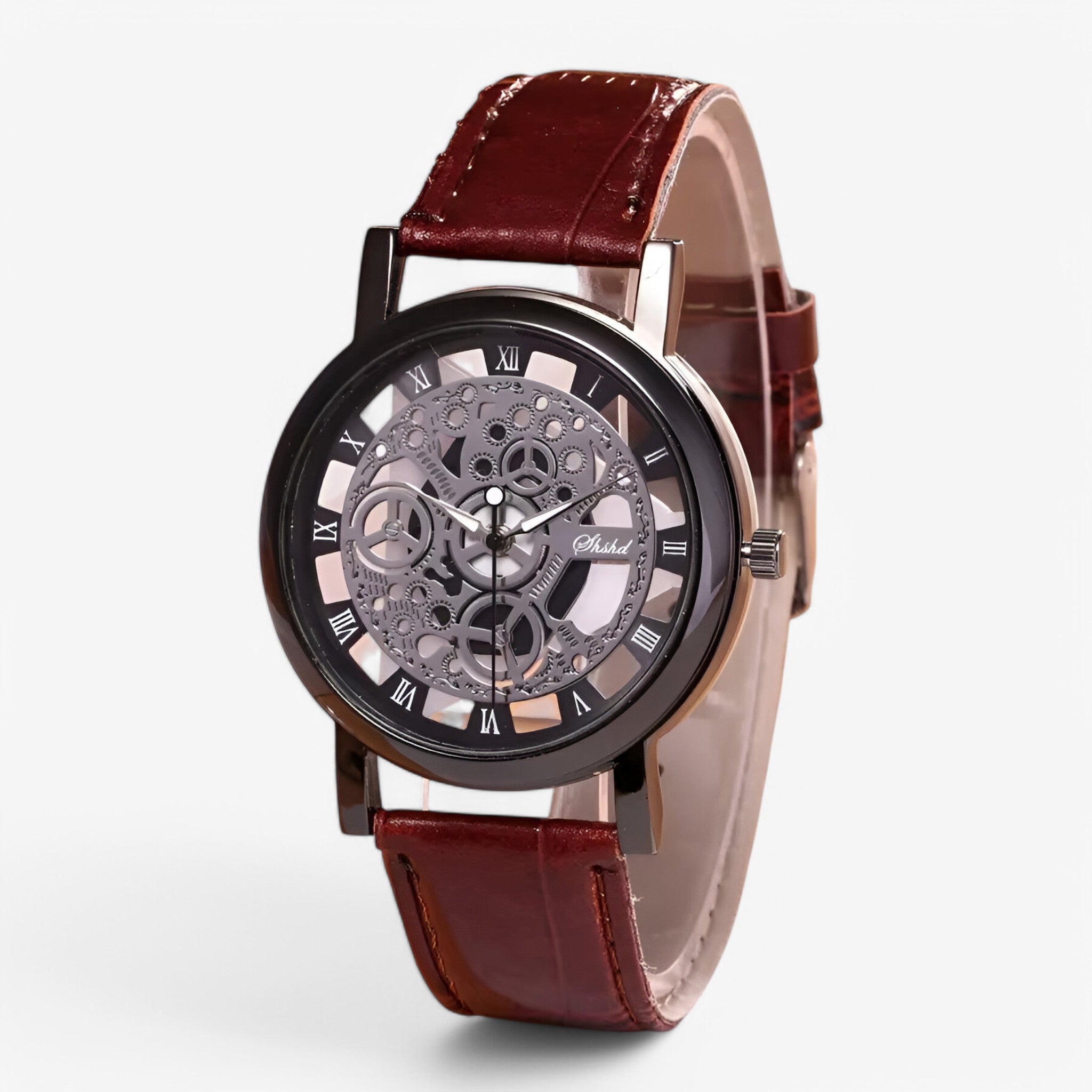 Olivier | Kvartsur med læderrem og romersk urskive - sort brun - watches - {{ product_tags }