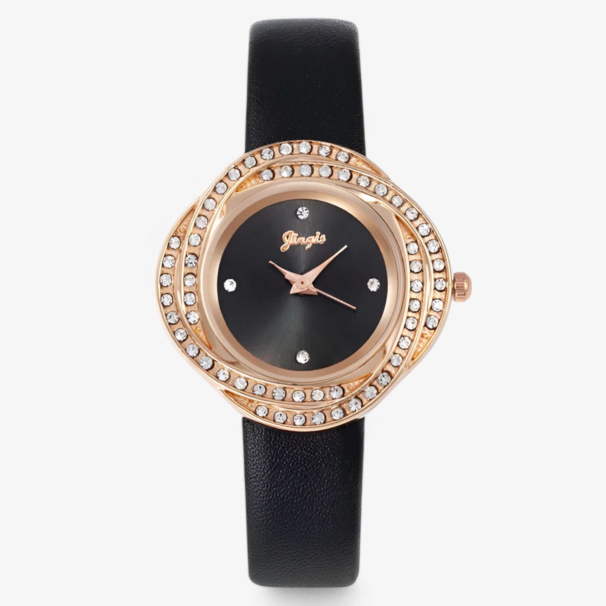 Patricia | Dameur i læder med urskive med asymmetriske strassdetaljer - sort - watches - {{ product_tags }