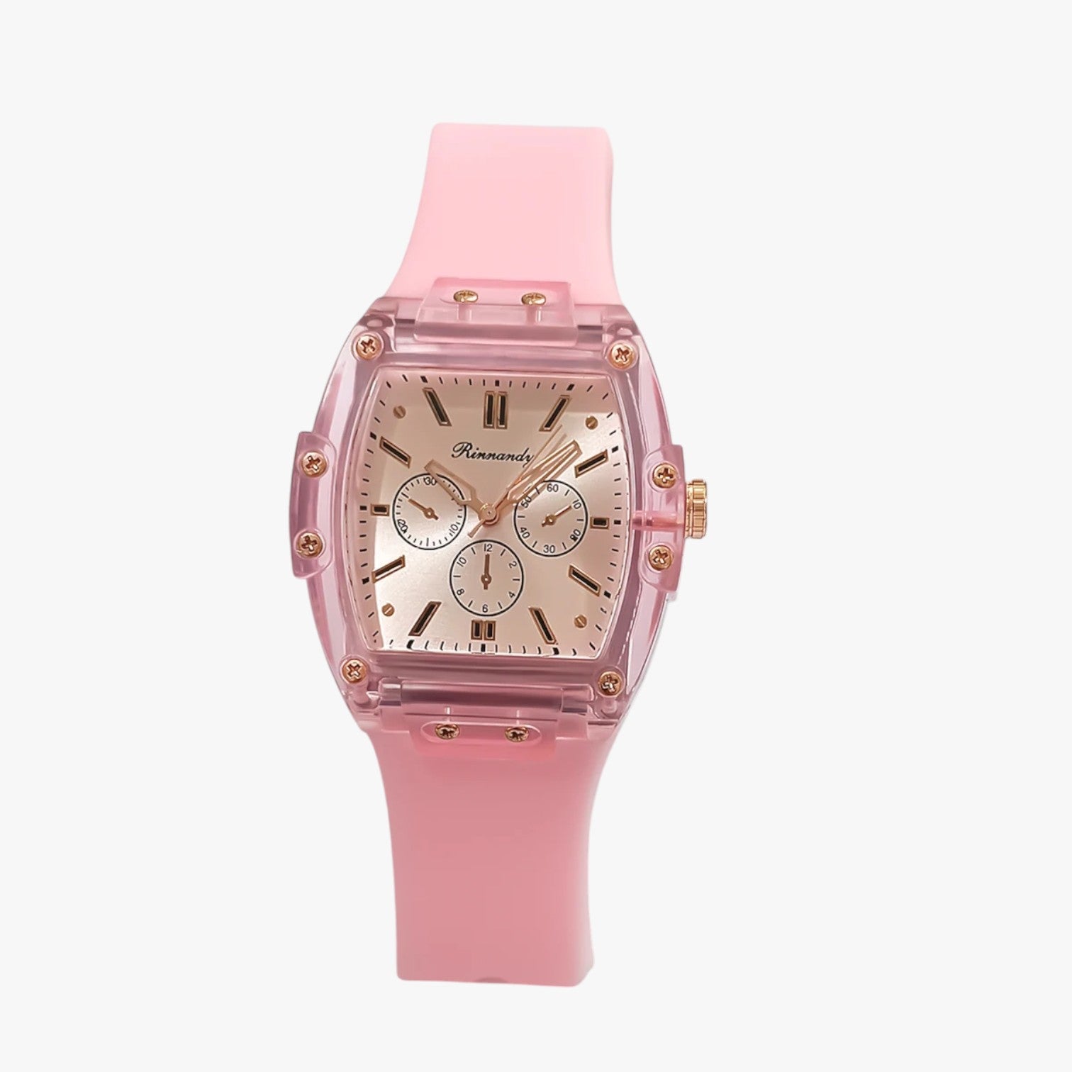 Kiera | Luksuriøst og komfortabelt damesur med silikonearmbånd - Rosa - Kiera | Luksuriøst og komfortabelt damesur med silikonearmbånd - €25 - {{ product_tags }