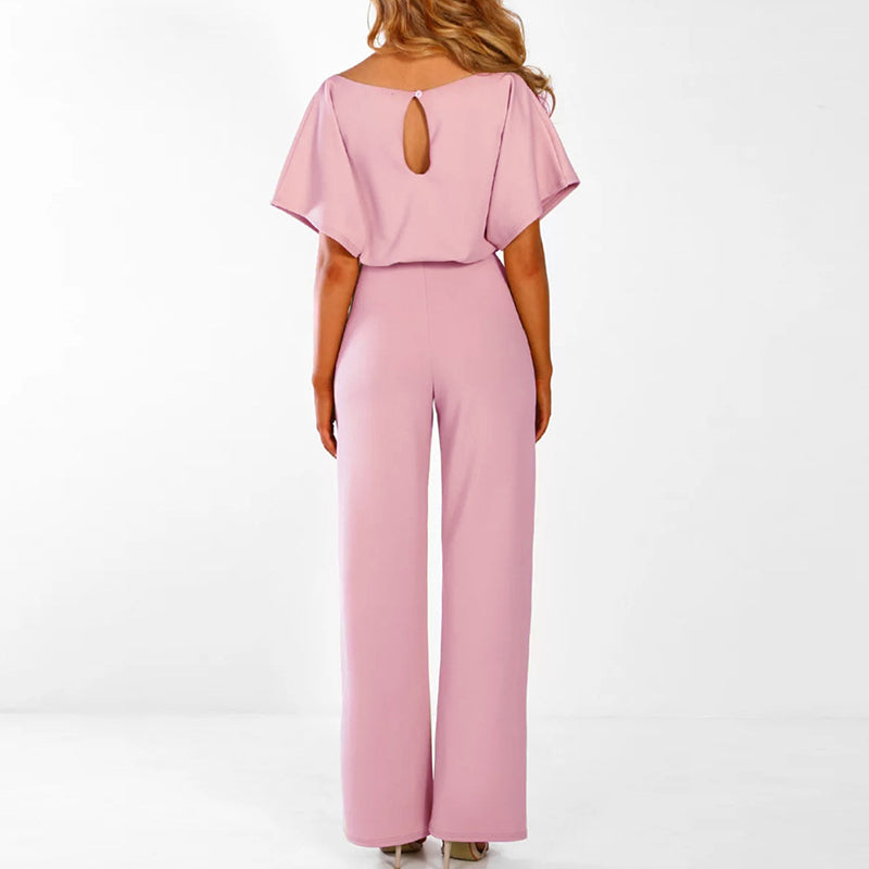 Dame Elegant Jumpsuit med Bælte - Wide Leg Buksedragt