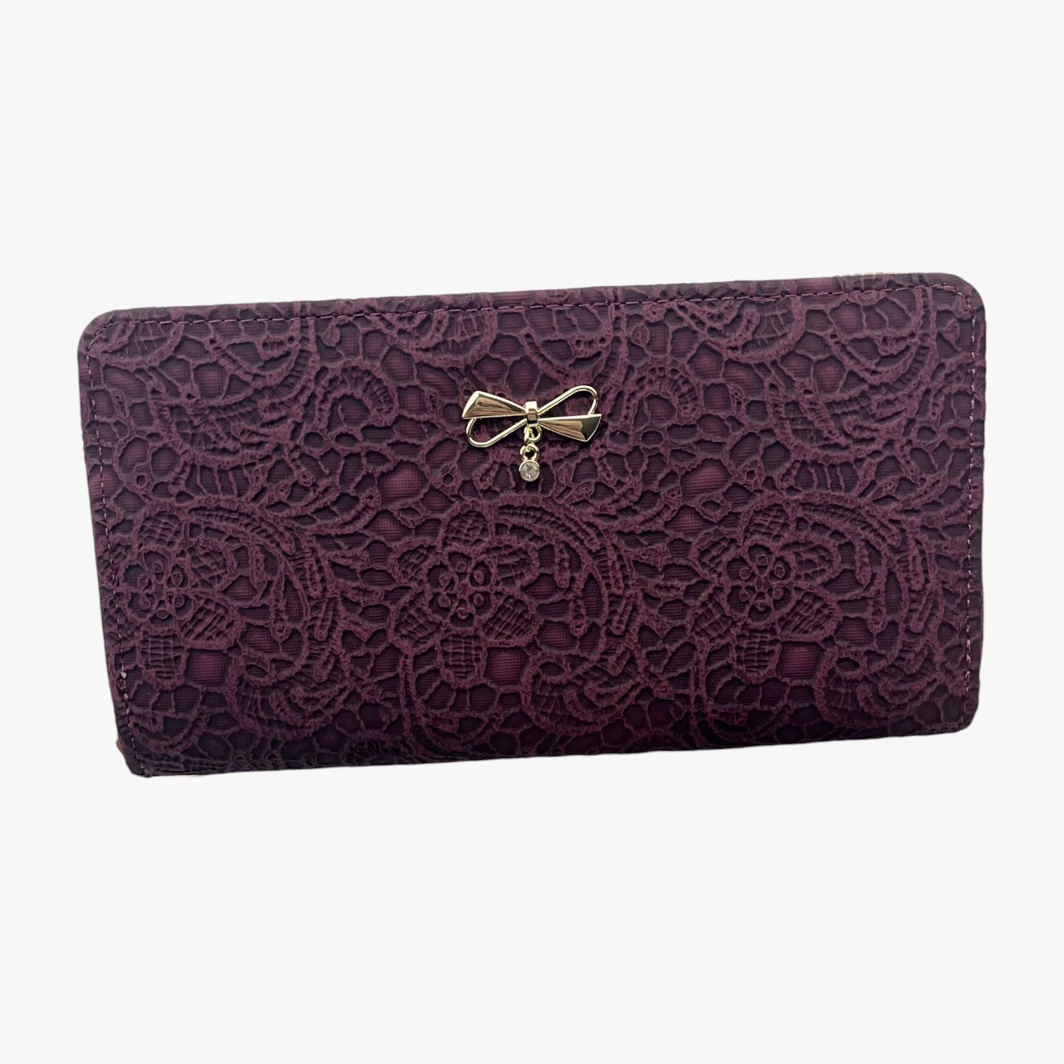 Marian | Retro Brieftaske – Elegant og Rummelig med Blonderelief - Mørk Lilla - bags - {{ product_tags }