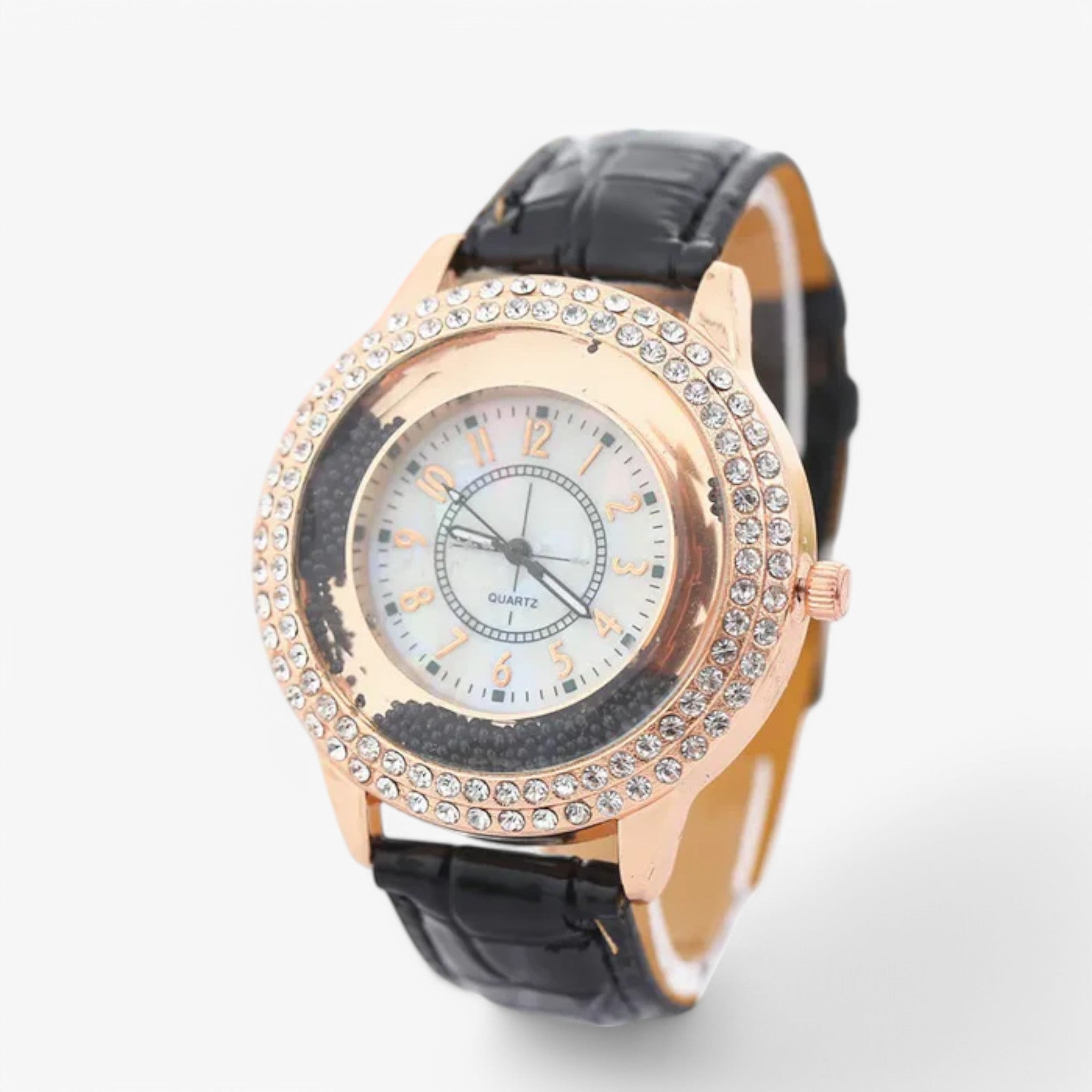 Oliven | Dameur lavet af PU læder med krystalsten og quartz urværk - Sort - watches - {{ product_tags }