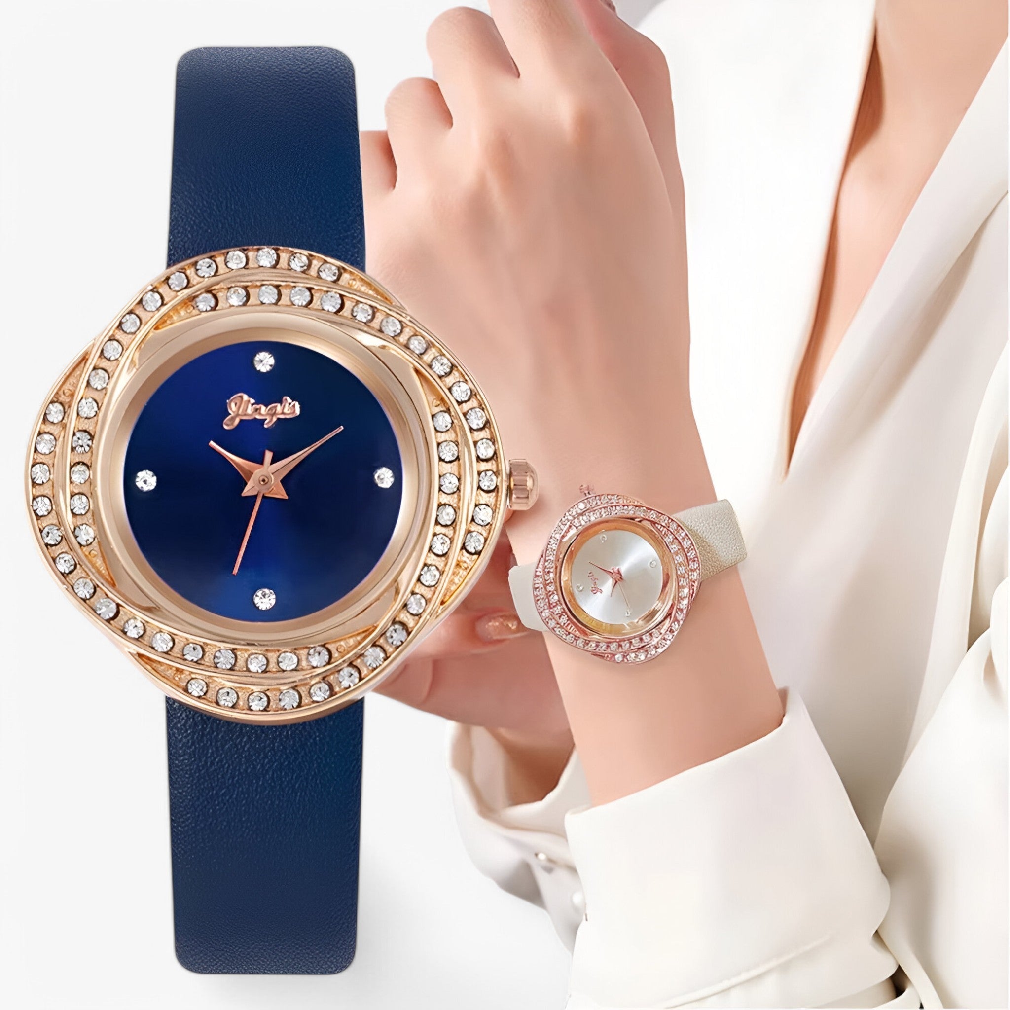Patricia | Dameur i læder med urskive med asymmetriske strassdetaljer - - watches - {{ product_tags }