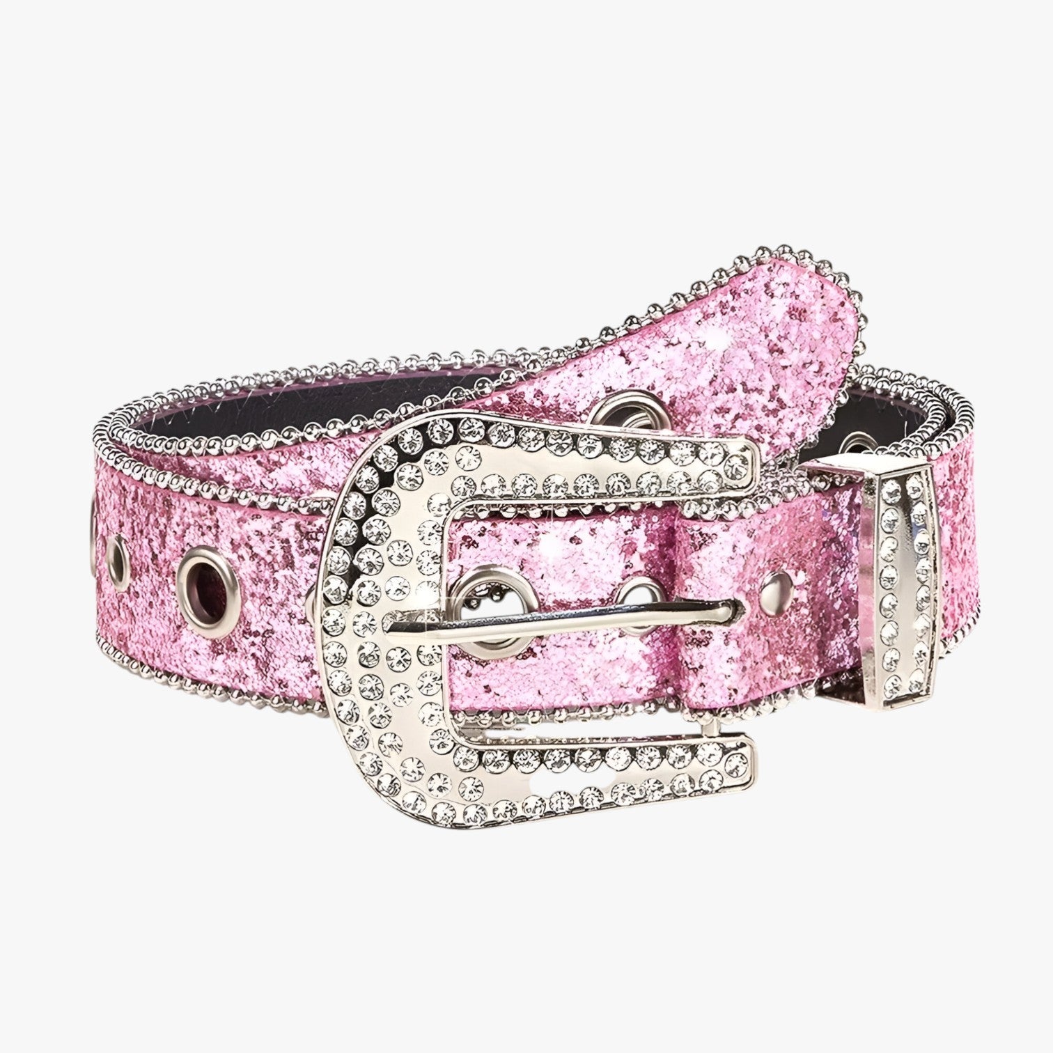 Olivia | Trendy glitrende læderbælte med nitter - Rosa - women's fashion - {{ product_tags }