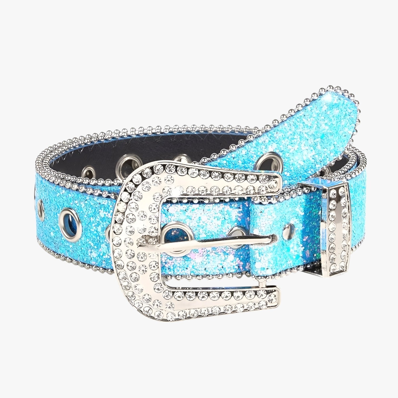 Olivia | Trendy glitrende læderbælte med nitter - Blå - women's fashion - {{ product_tags }