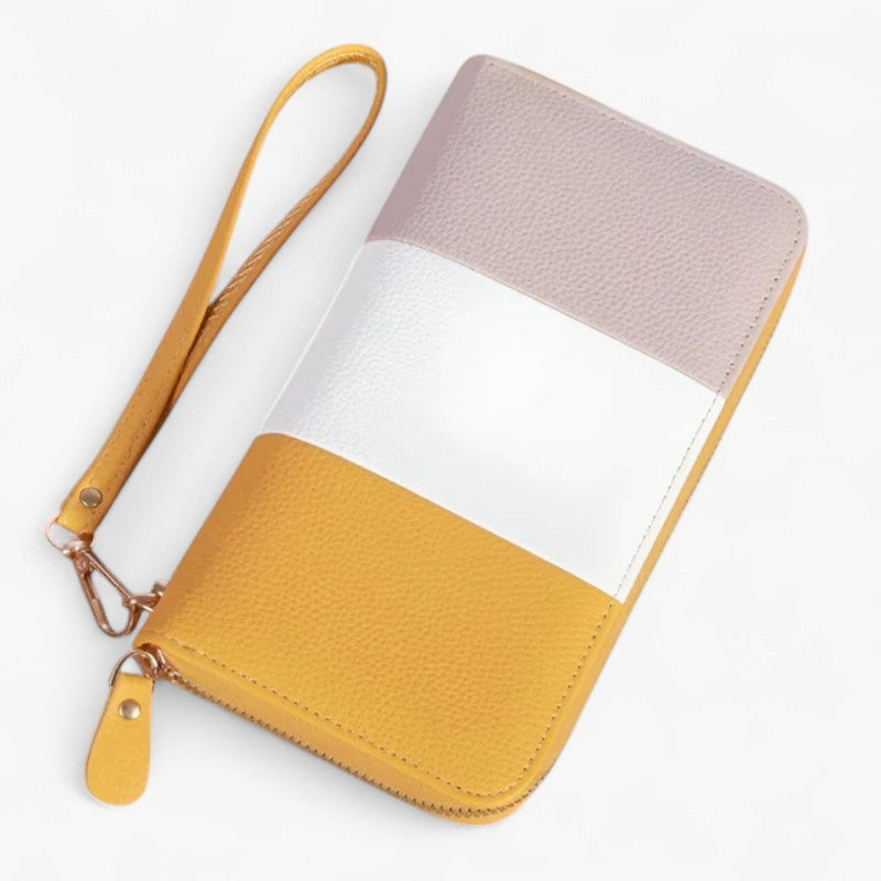 Caesy | Tre-farvet luksus læderpung – RFID-beskyttelse og rummelig - Gul - bags - {{ product_tags }