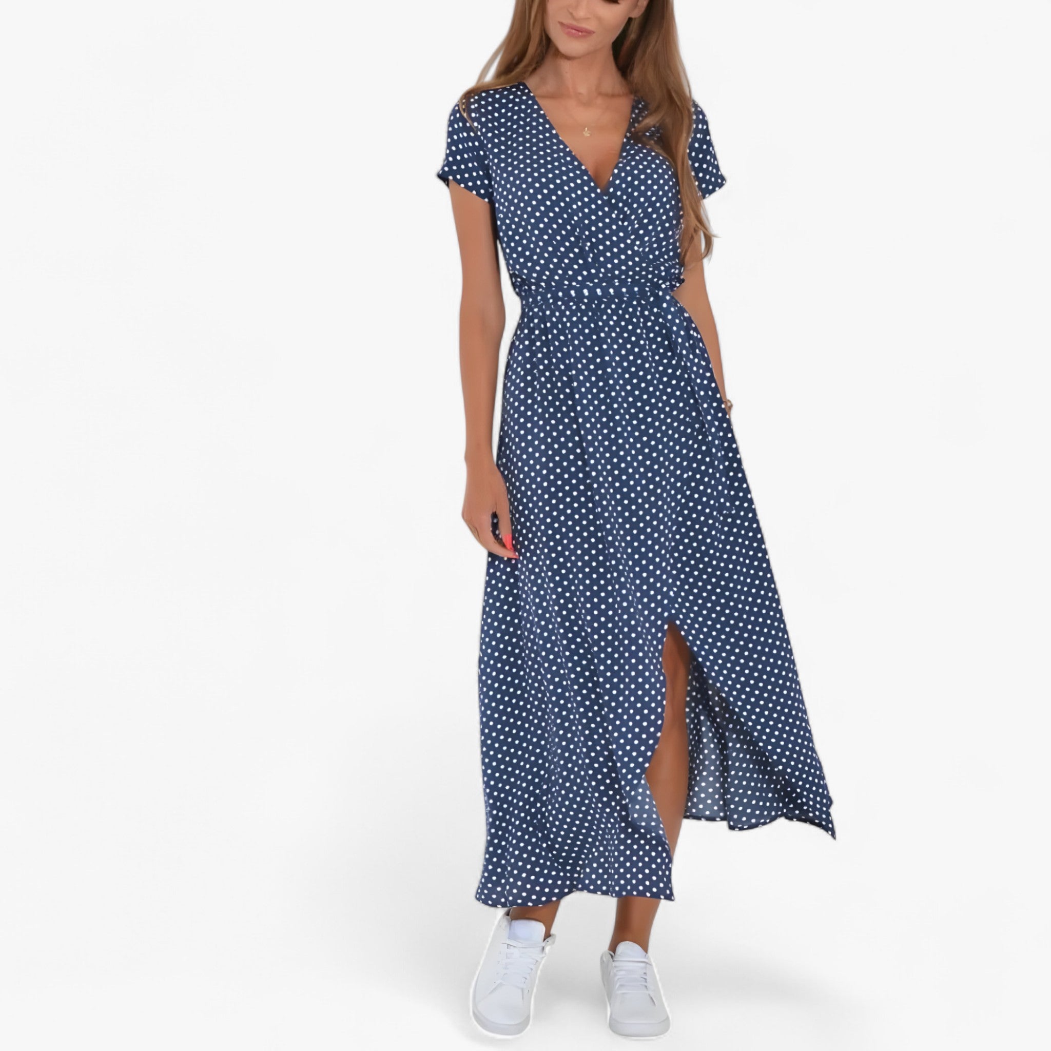 Nery - Elegant kjole med V-udskæring - Blå - women's fashion - {{ product_tags }