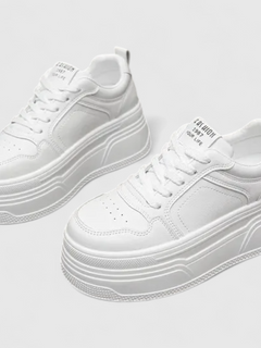 Emily | Hvide Dame Basket Sneakers Flad Fod Slide i Syntetisk Materiale