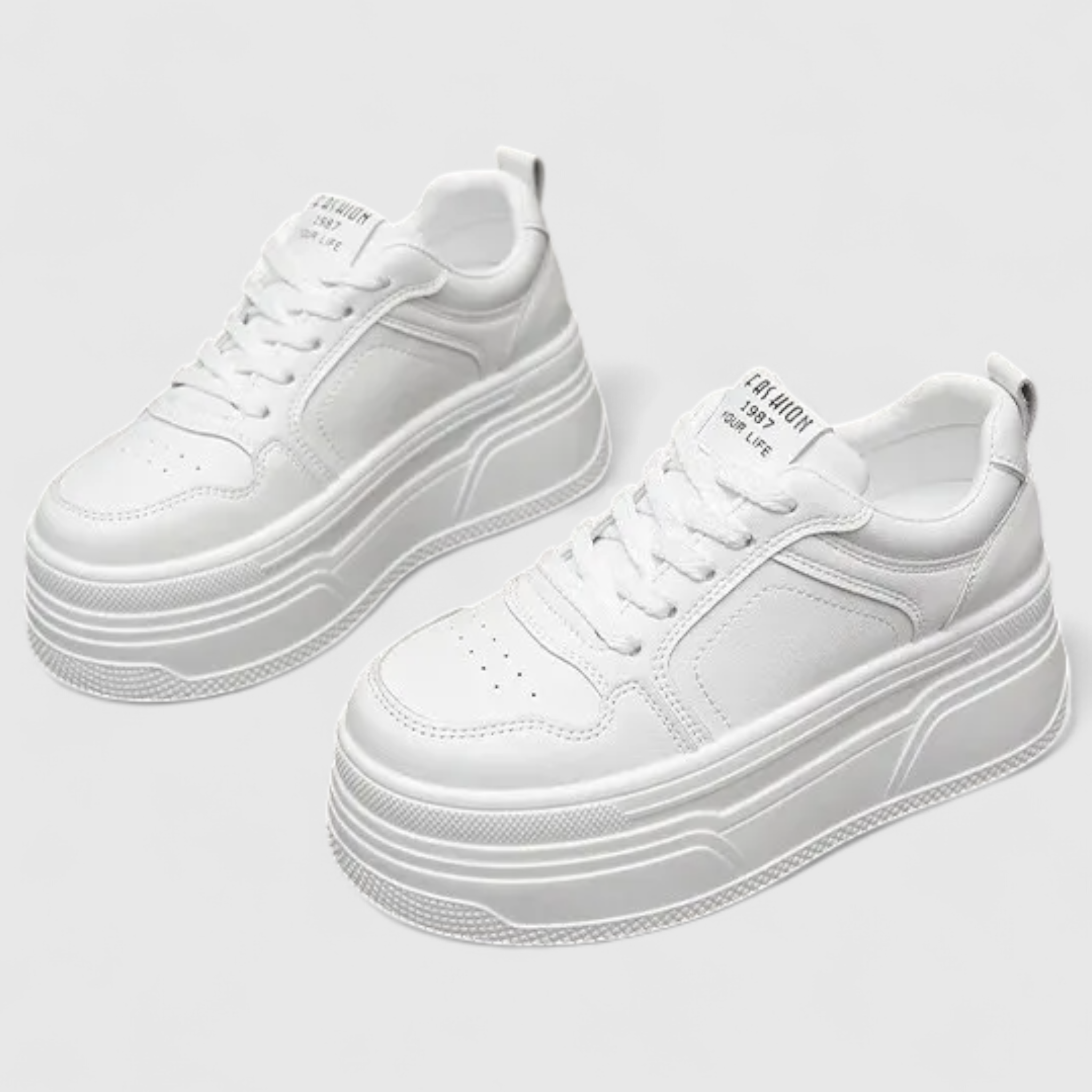 Emily | Hvide Dame Basket Sneakers Flad Fod Slide i Syntetisk Materiale - Hvid - Emily | Hvide Dame Basket Sneakers Flad Fod Slide i Syntetisk Materiale - €25 - {{ product_tags }