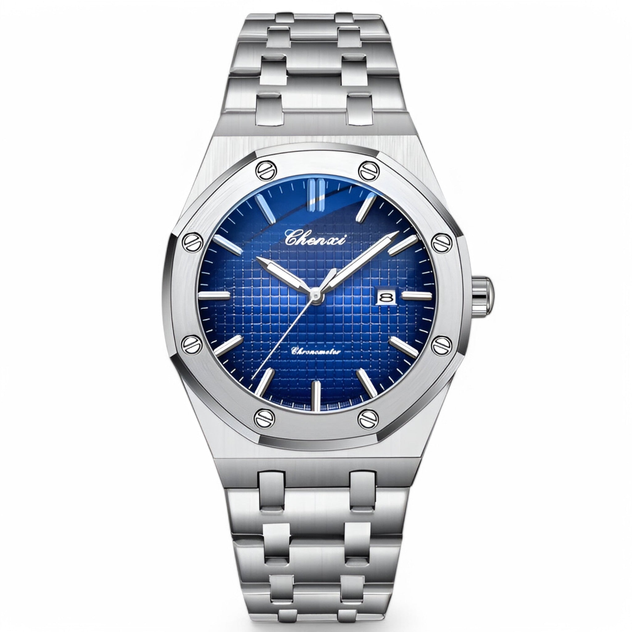 Caleb | Tidløst Elegant Guld Quartz Ur - Sølv blå - watches - {{ product_tags }