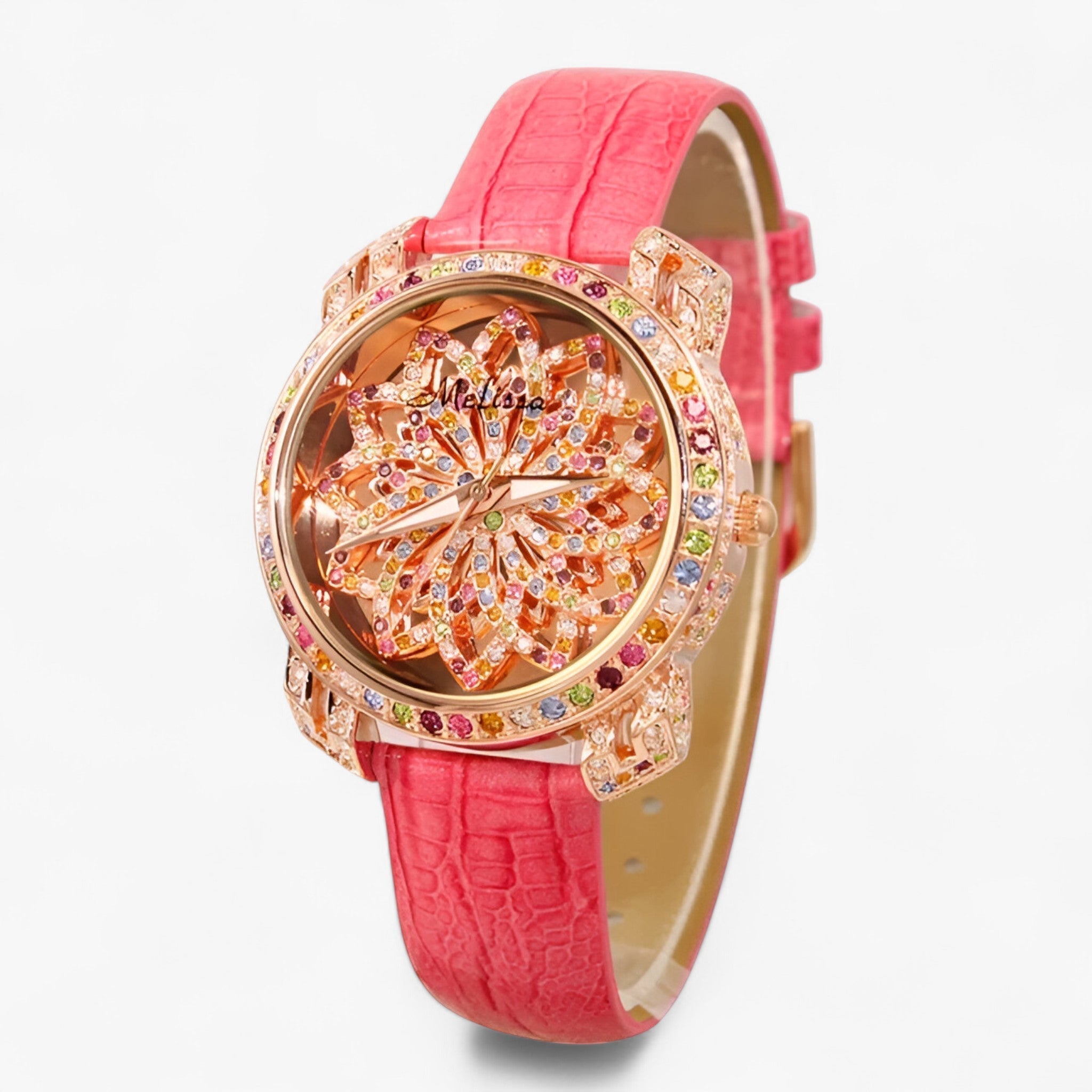 Yolanda | Candy Crystal Quartz dameur med læderrem - lyserød - watches - {{ product_tags }