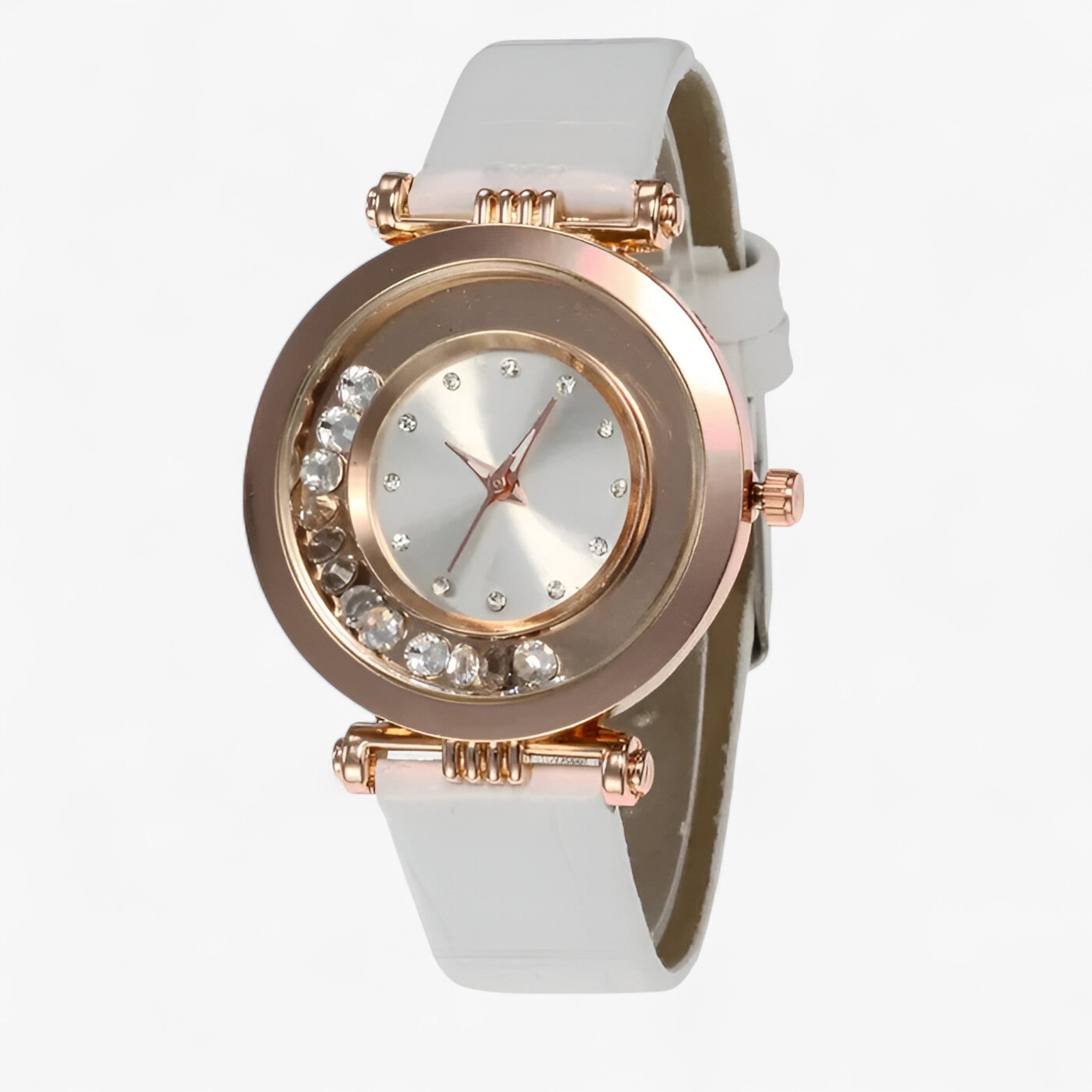 Bozena | Elegant dameur med læderrem og rhinstensspænde - Hvid - watches - {{ product_tags }