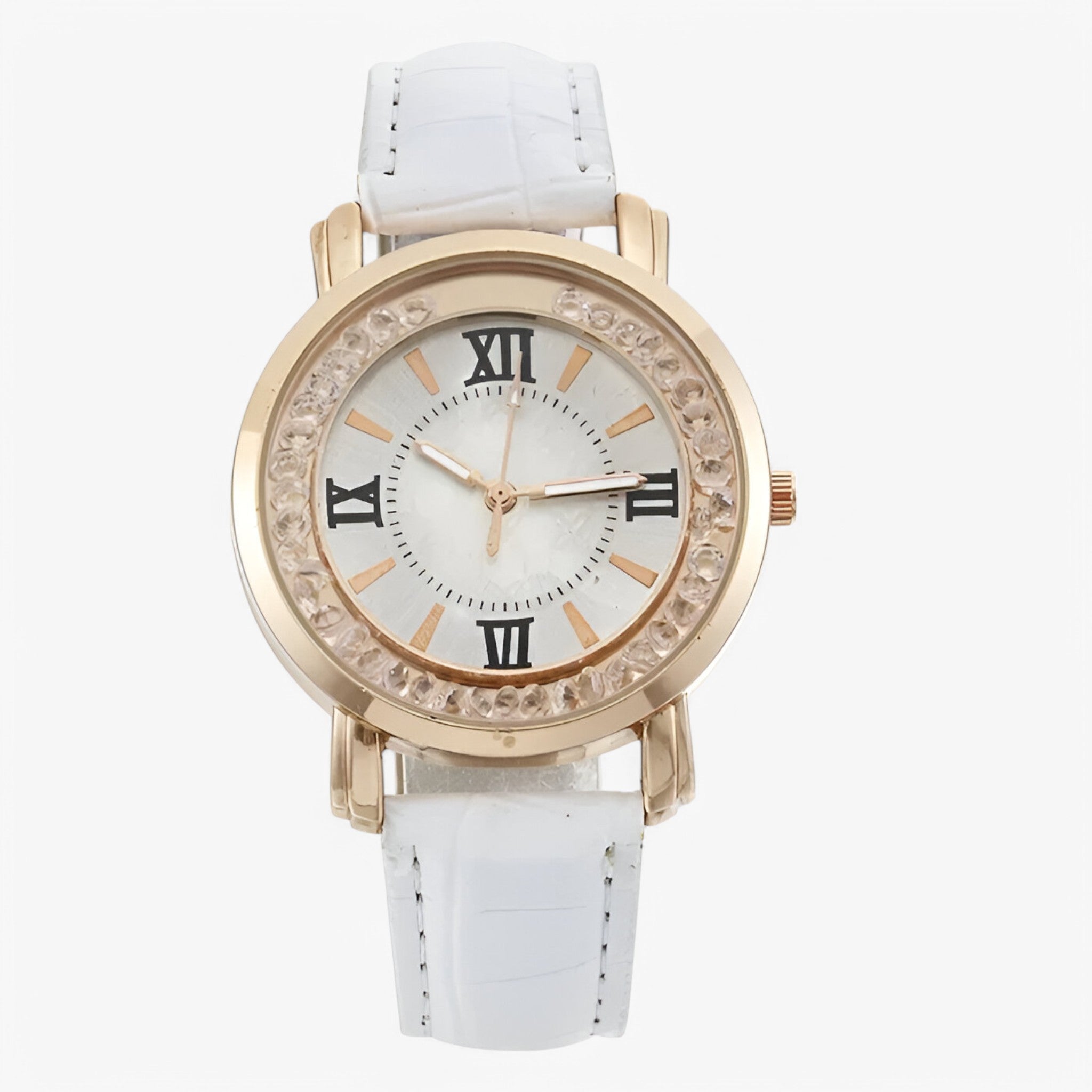Vera | Dameur i læder med glitrende urskive med strass - hvid - watches - {{ product_tags }