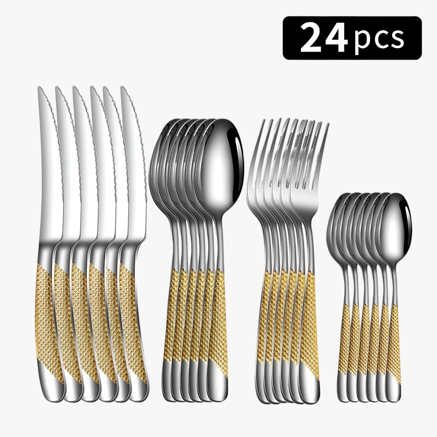 Kaeli | Sæt bestik i rustfrit stål til hele familien - sølv guld - house & garden - {{ product_tags }