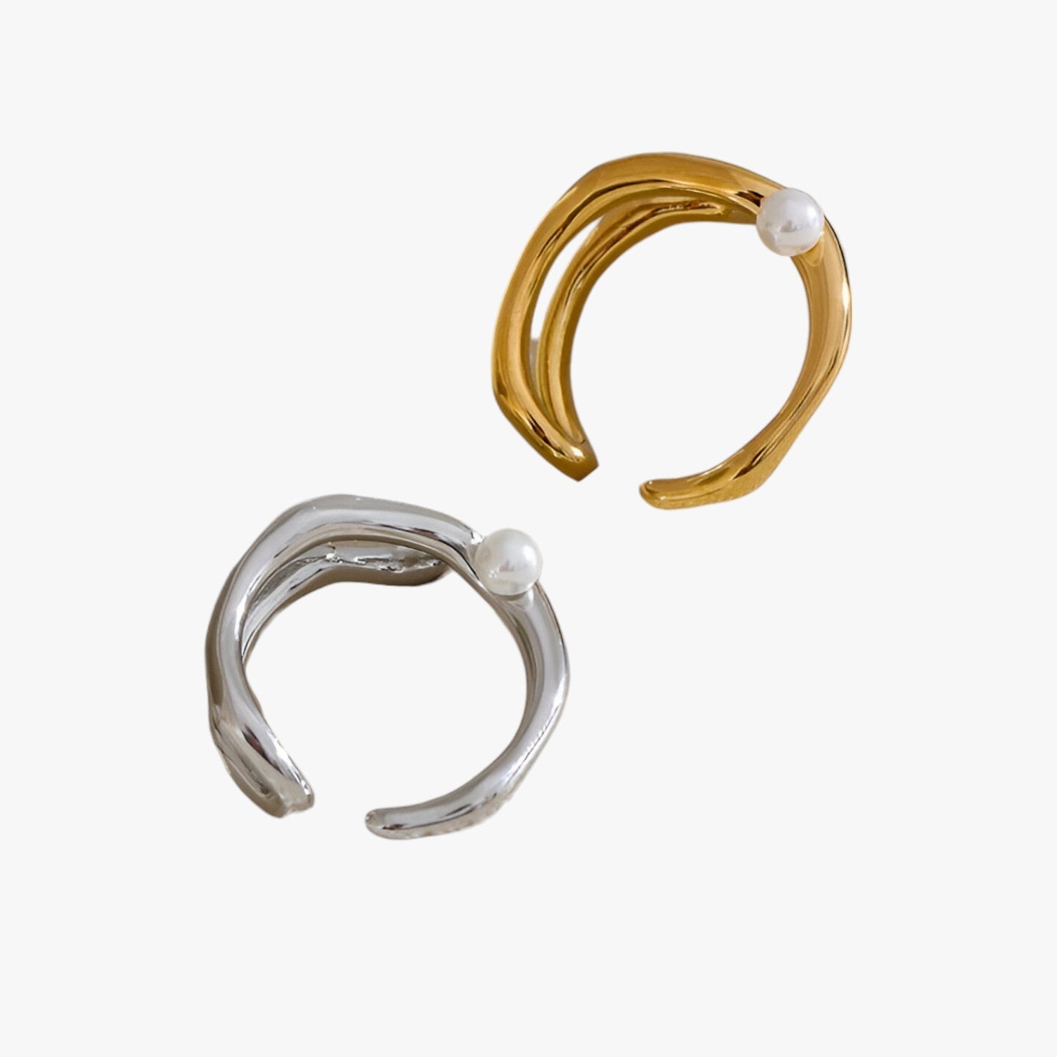 MariJoice | Ring i Stål med Perle – Tidløs Geometrisk Elegance - - other - {{ product_tags }