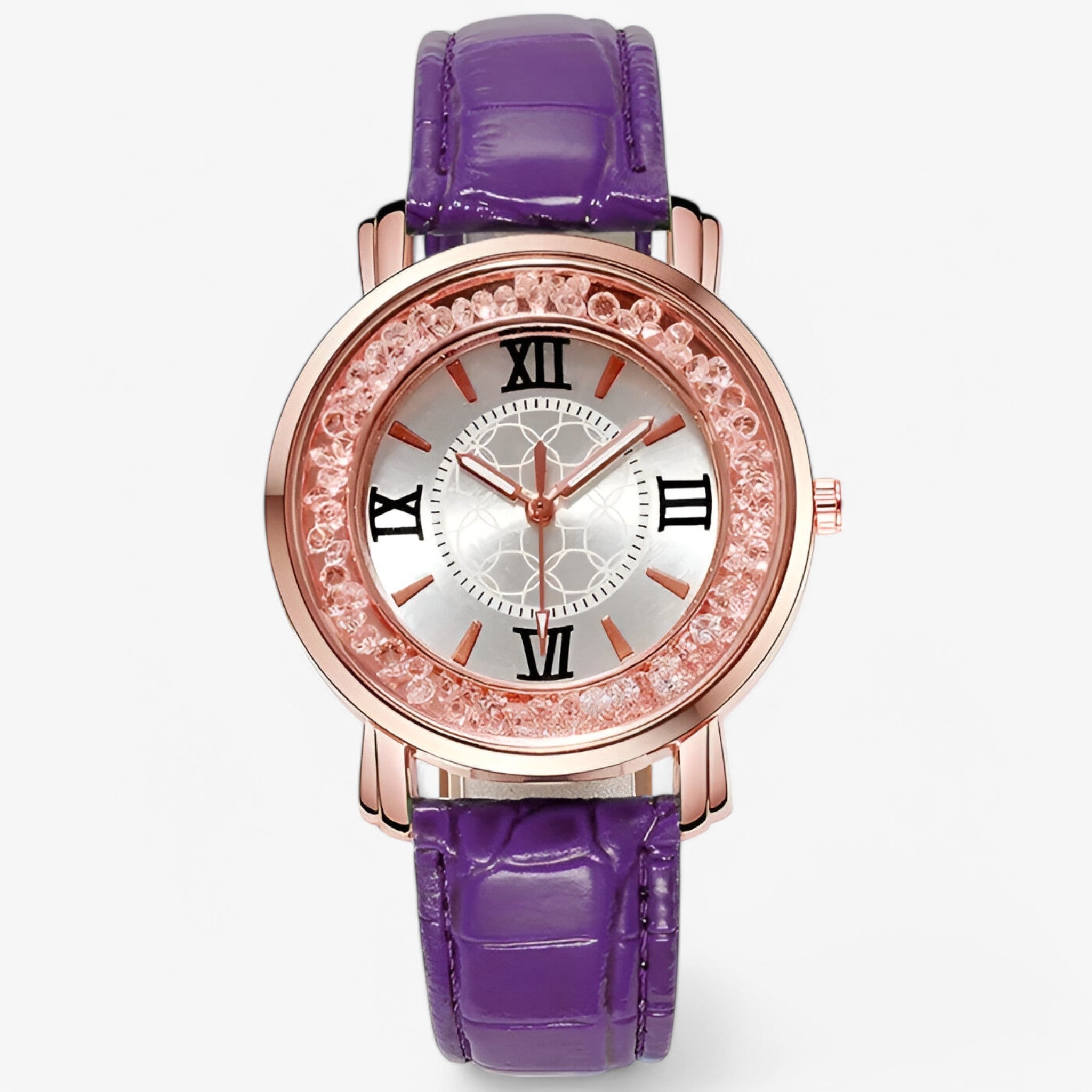 Vera | Dameur i læder med glitrende urskive med strass - Lilla - watches - {{ product_tags }