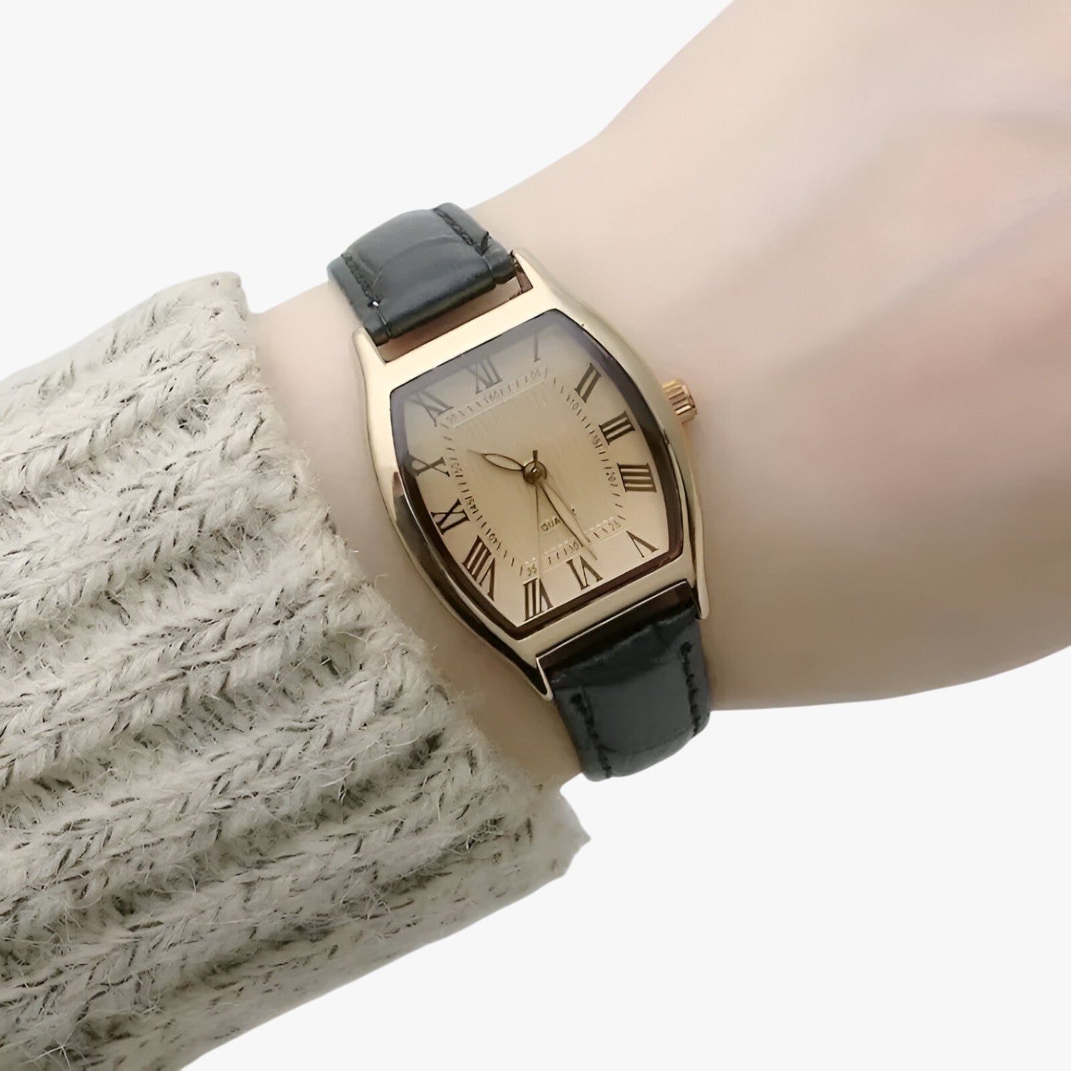 Aurora | Elegant Dameur med Vintage Læderrem - Sort - watches - {{ product_tags }