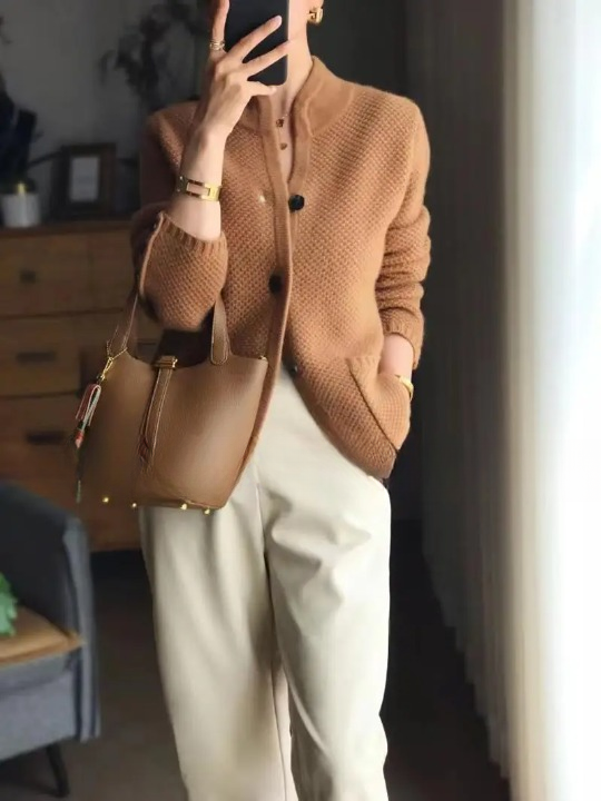 Dame Bloed Cashmere-Stil Knap-Cardigan - Brun - Cardigan - {{ product_tags }