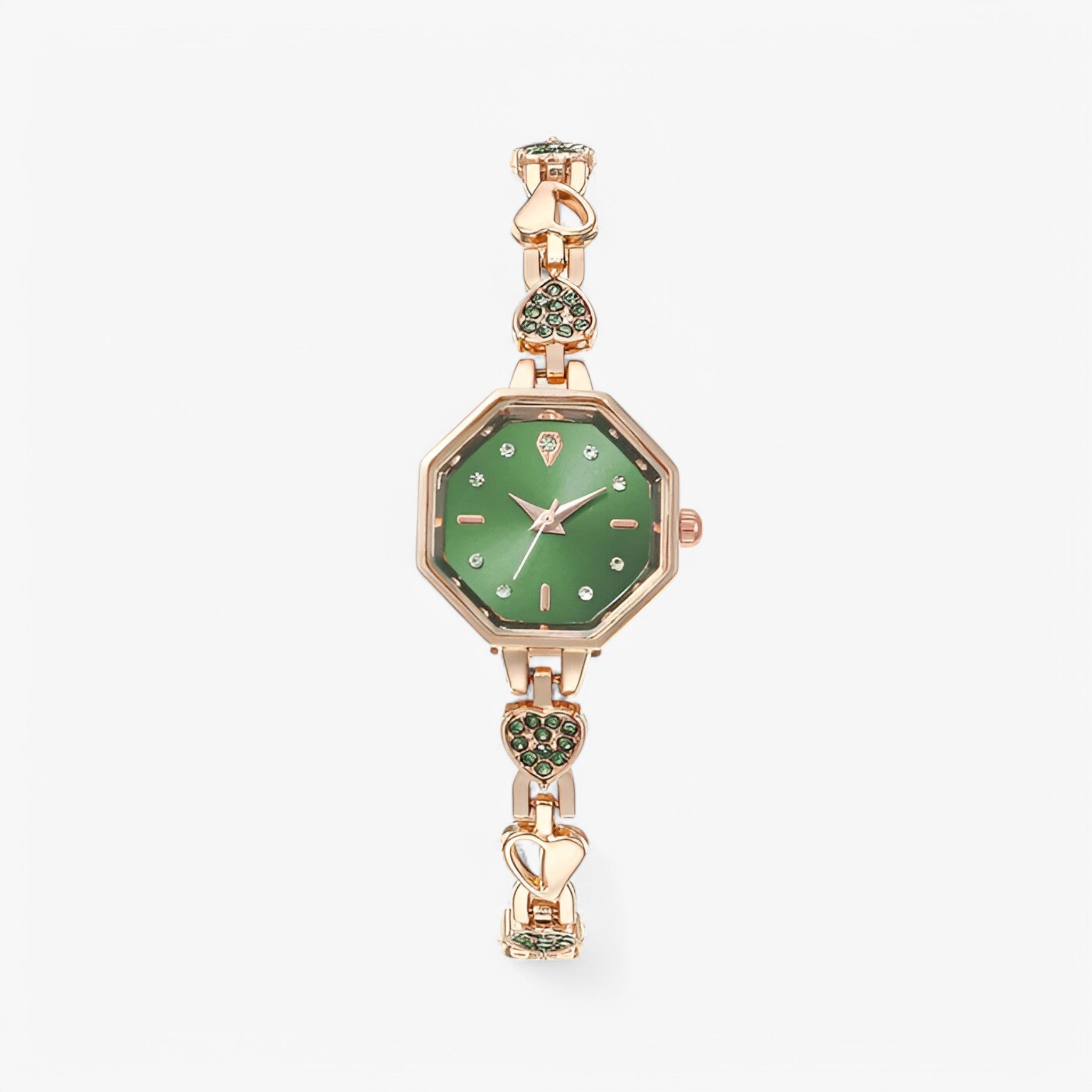 Hassel | Dameur med guldarmbånd og vintage sølvfinish - grøn - watches - {{ product_tags }