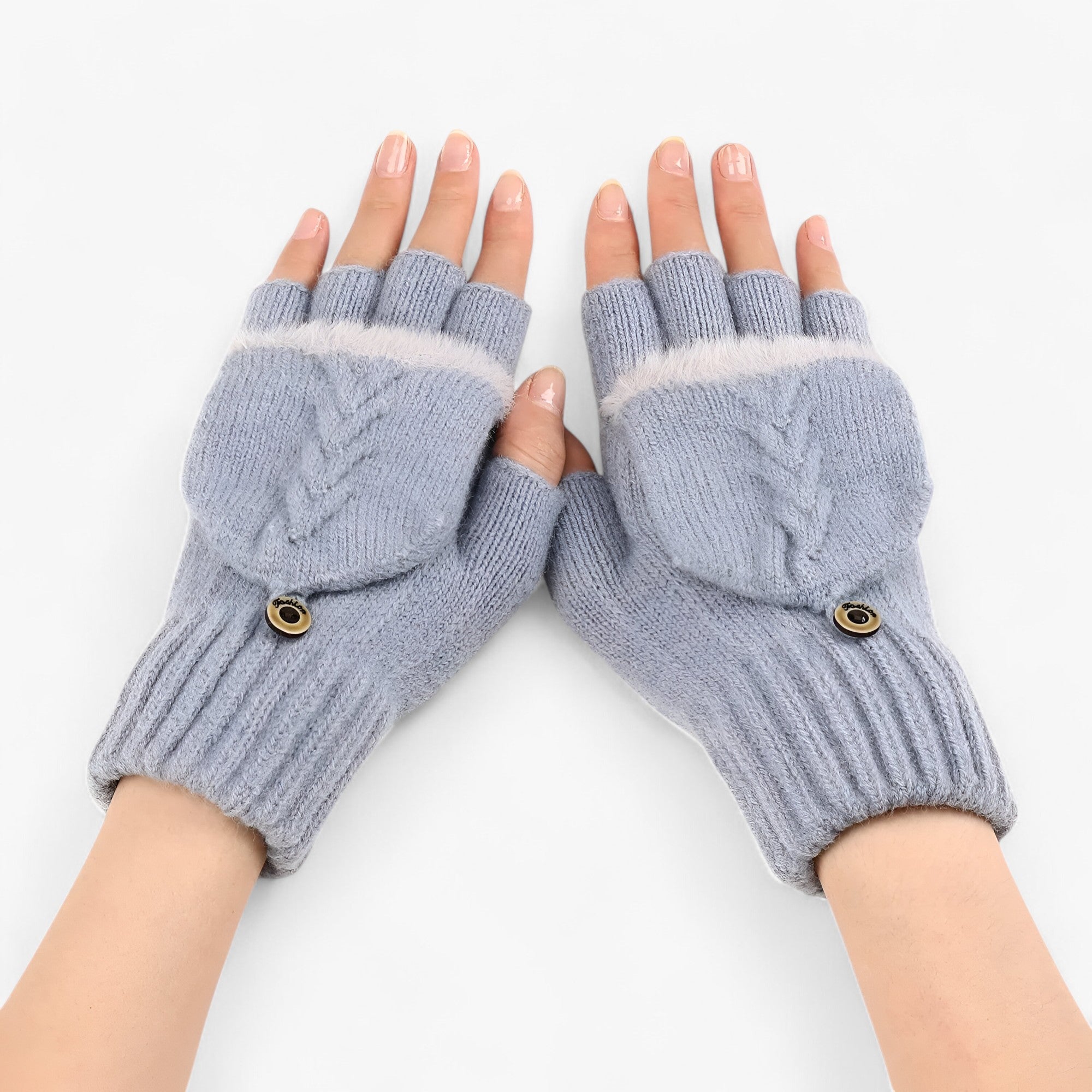 Harper | Dicka omvikta strikkede handsker til damer - til koldt vejr - Lyseblå Én størrelse - winter - {{ product_tags }