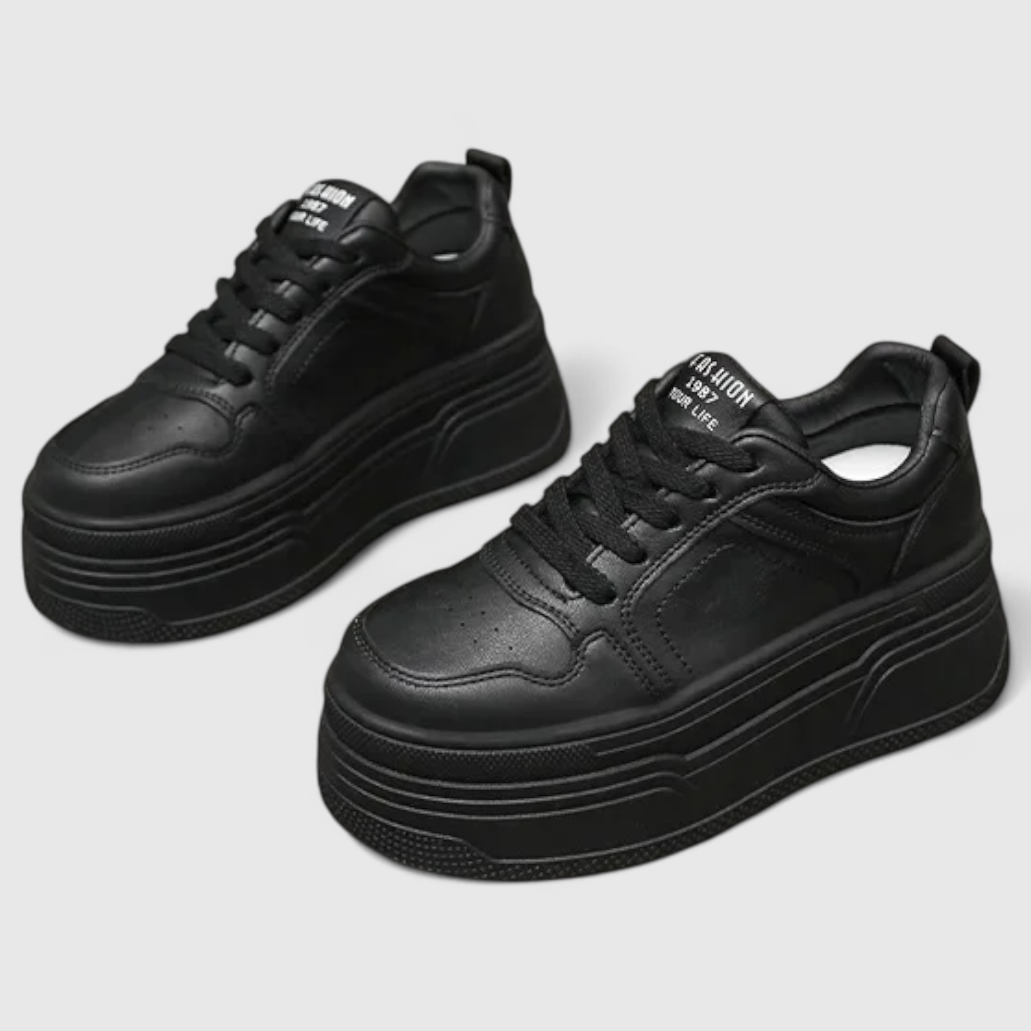 Emily | Hvide Dame Basket Sneakers Flad Fod Slide i Syntetisk Materiale - Sort - Emily | Hvide Dame Basket Sneakers Flad Fod Slide i Syntetisk Materiale - €25 - {{ product_tags }