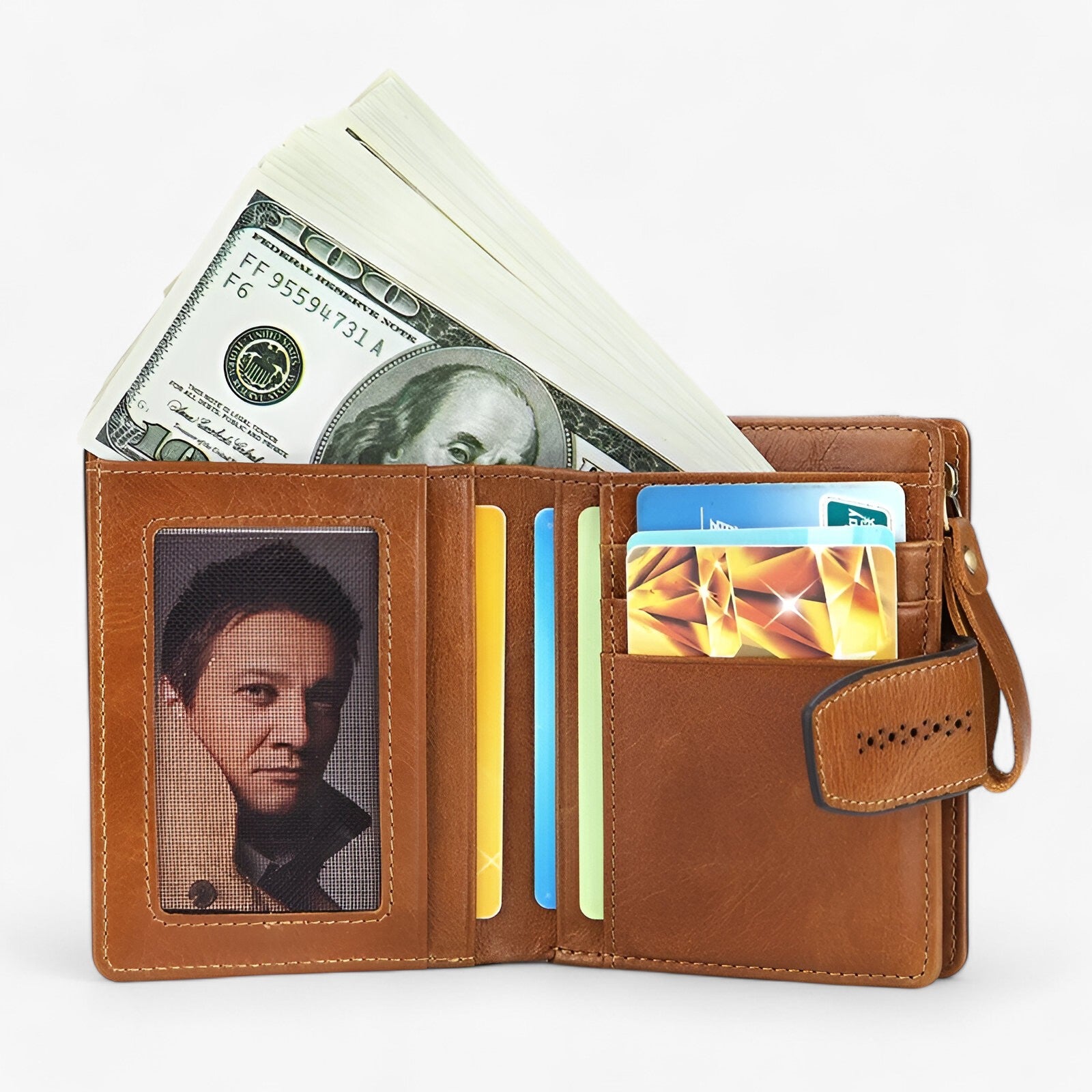 Beatriz | Compact RFID-blocking Leather Wallet with Zipper and ID Window - - bags - {{ product_tags }