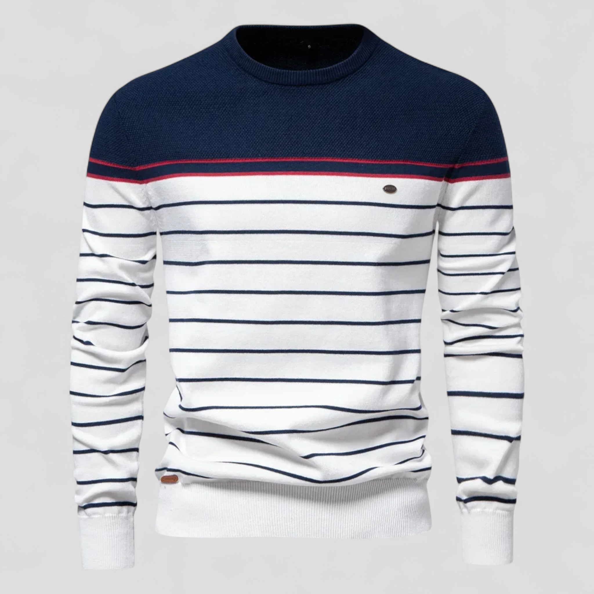Calvin | Efterårsstribet premium sweater varm, elastisk og med perfekt stil - Hvid - Calvin | Efterårsstribet premium sweater varm, elastisk og med perfekt stil - €25 - {{ product_tags }