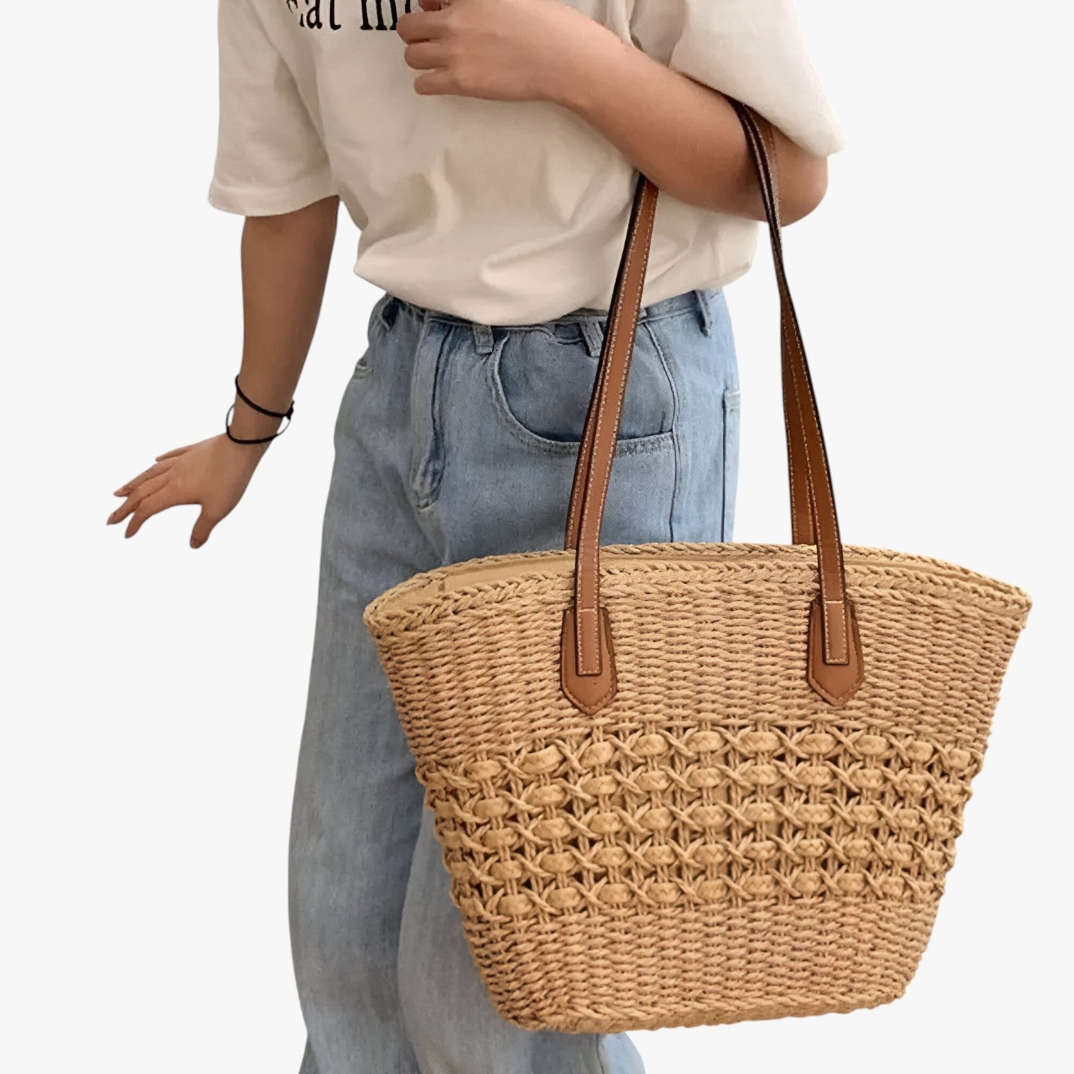 Leilani | Dame gevlochten strå skuldertas - Letvægts og rummelig sommertas - - bags - {{ product_tags }