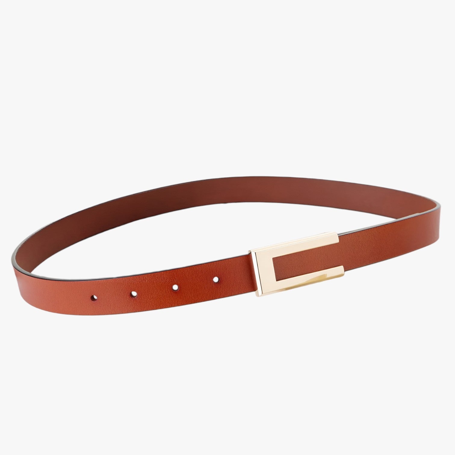 Blair | Kvindeliv i ægte høj kvalitet læder med gylden spænde, tynd bælte til kjoler - Brun 100cm Kina - women's fashion - {{ product_tags }