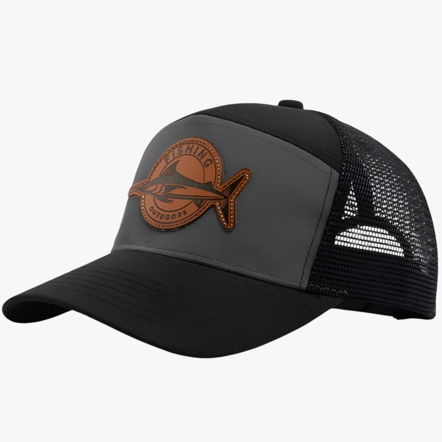 Caden | Stilfuld – Sommers trucker cap med mesh og læderlabel - grå sort Justerbar - men's fashion - {{ product_tags }