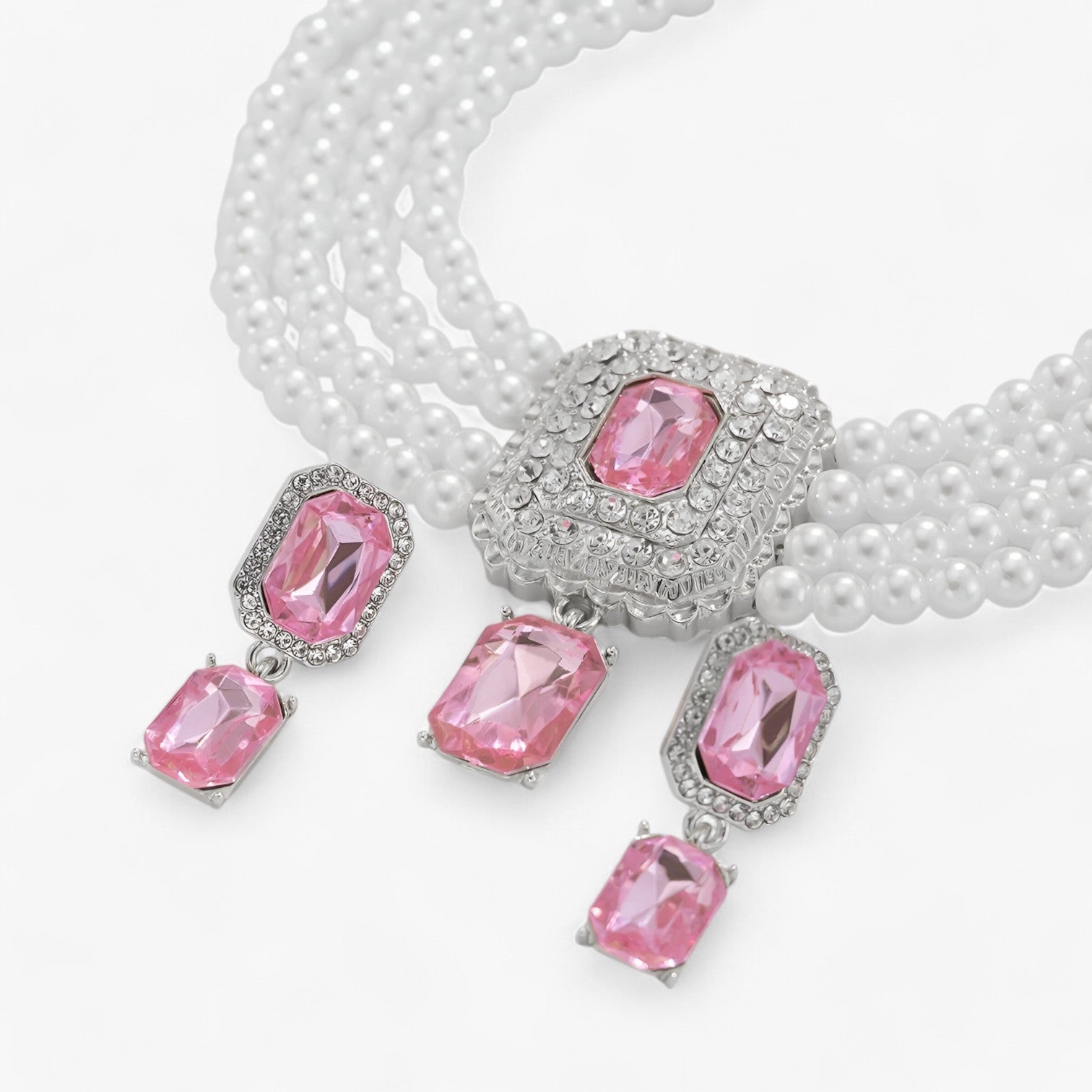 Rebecca | Lacteo Retro Elegance: Flerlaget perle-smykkesæt til damer - pink sølv farve - women's fashion - {{ product_tags }