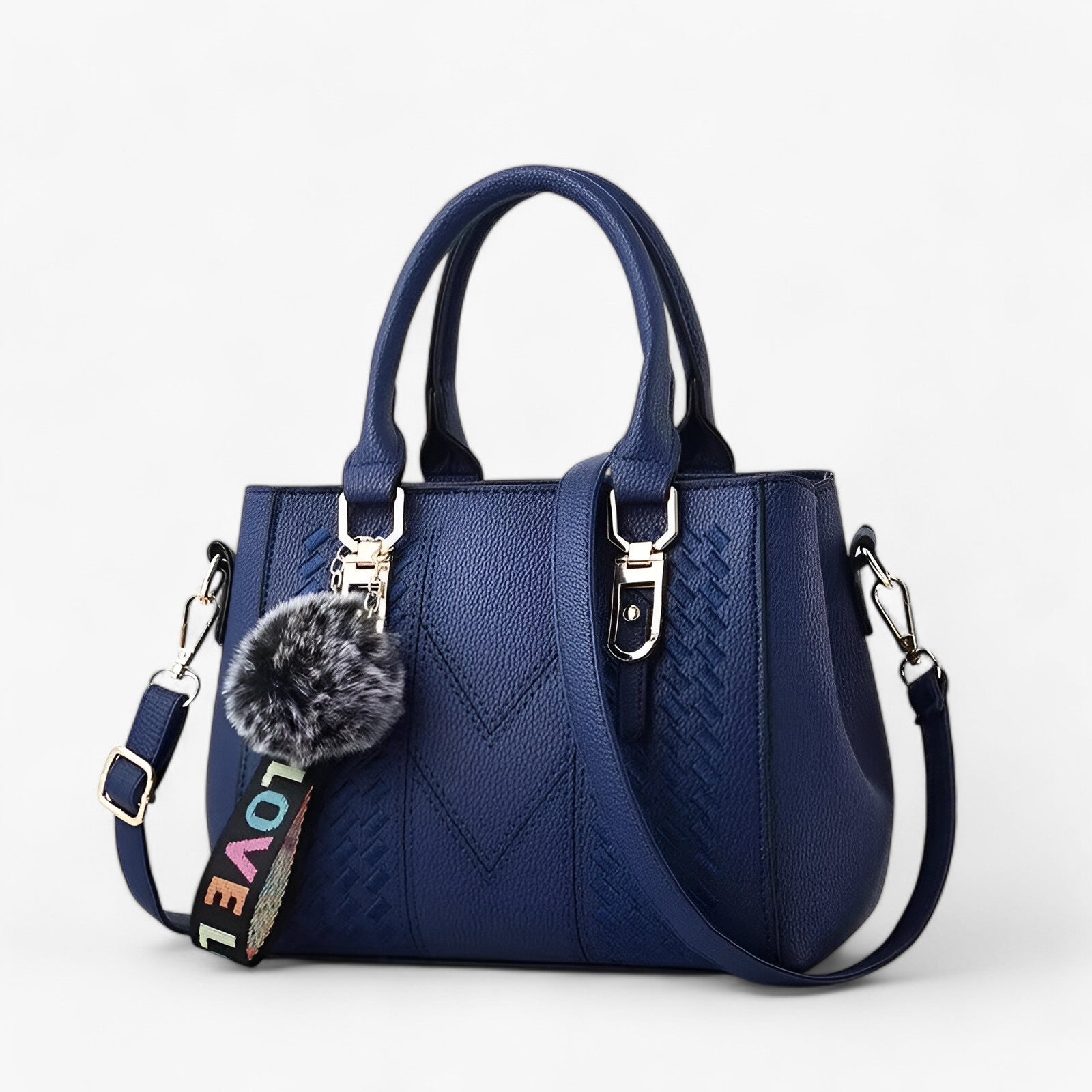 Lena | Stilfuld læder-messenger taske med blød pompon - - bags - {{ product_tags }