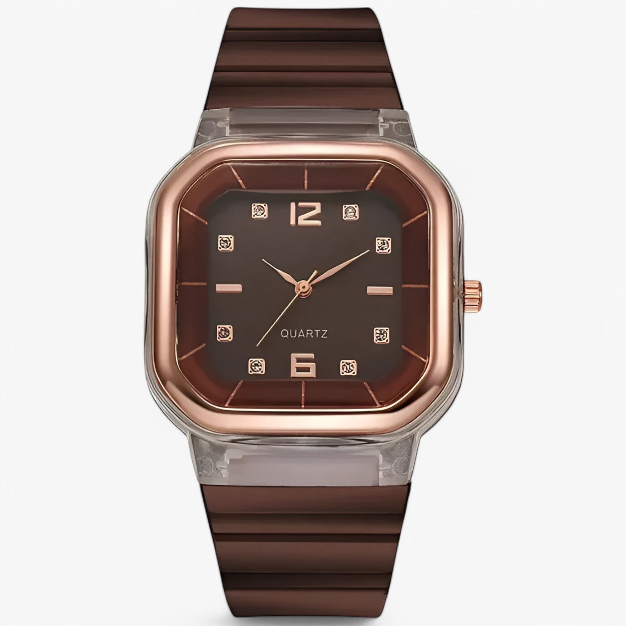 Janessa | Dameur i silikone med stor urskive og strassdetaljer - kaffe - watches - {{ product_tags }