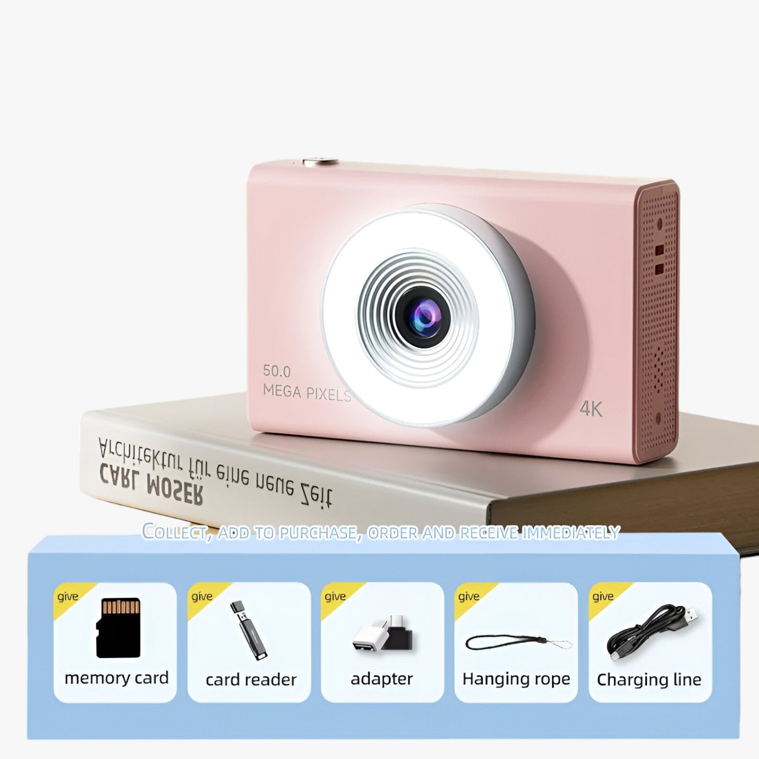 Gabin | 4K Retro Kamera – Høj opløsning og bærbart design - Rosa 64GB kort - other - {{ product_tags }