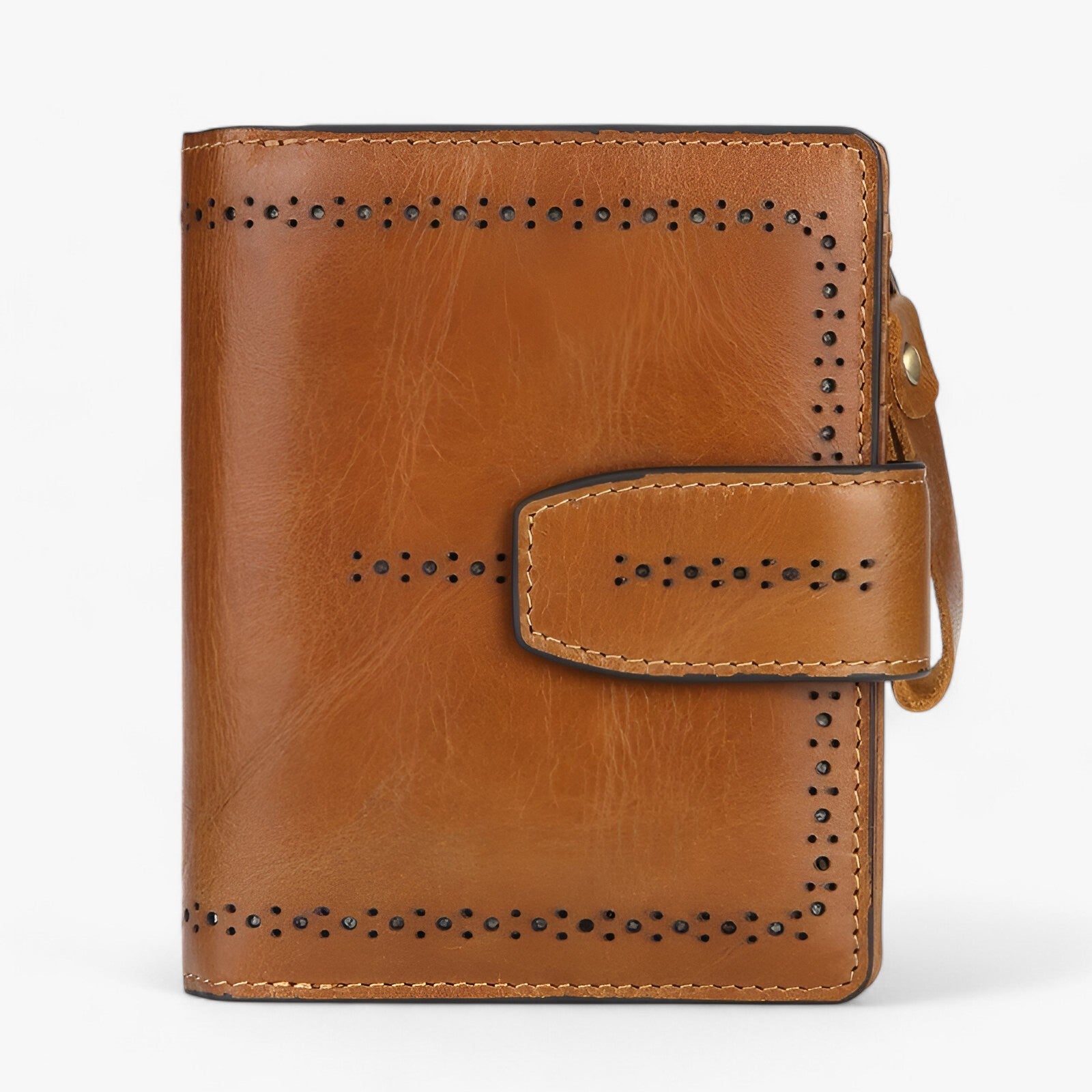 Beatriz | Compact RFID-blocking Leather Wallet with Zipper and ID Window - Brun - bags - {{ product_tags }