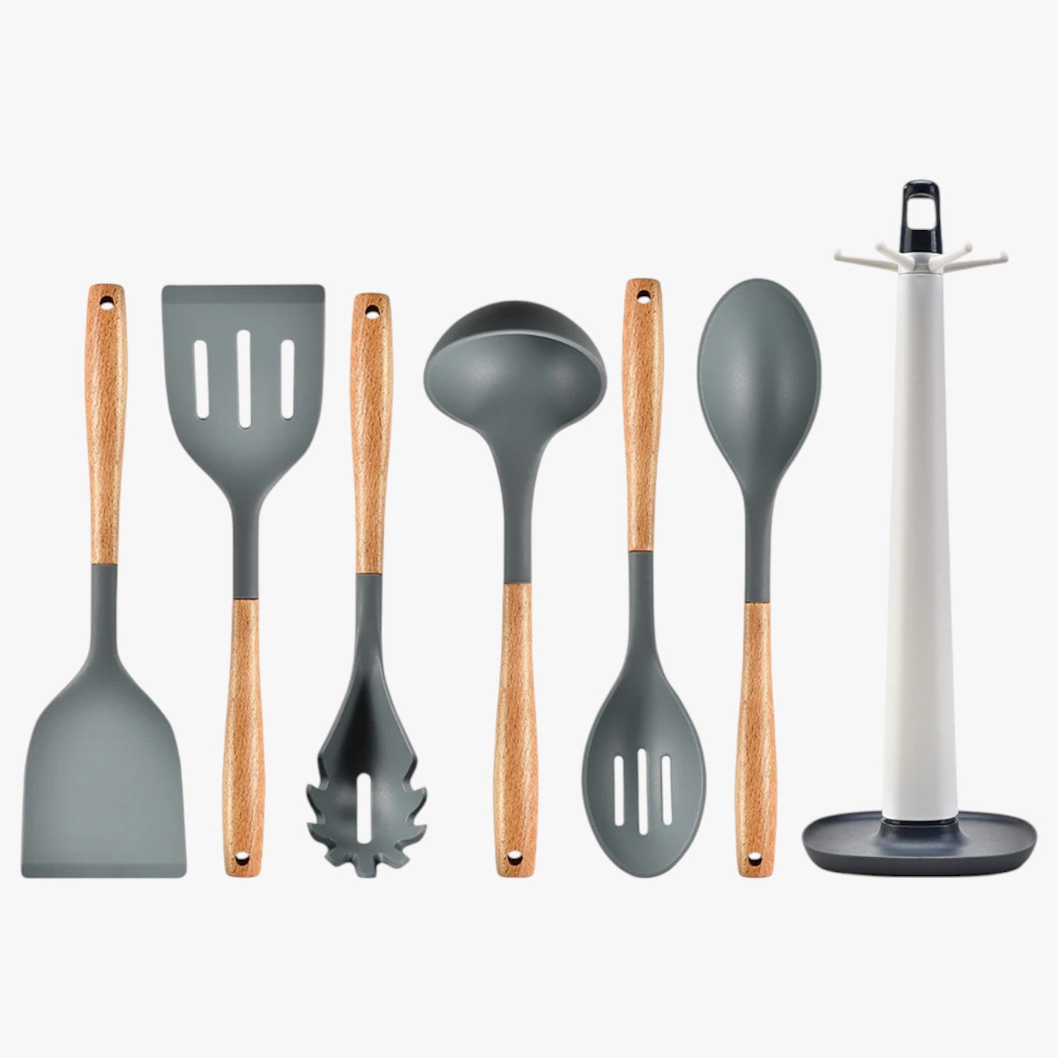 Armando | Silikone køkken sæt – varmebestandig, non-stick og med opbevaringsplads - 7Stykker Mørkegrå - house & garden - {{ product_tags }