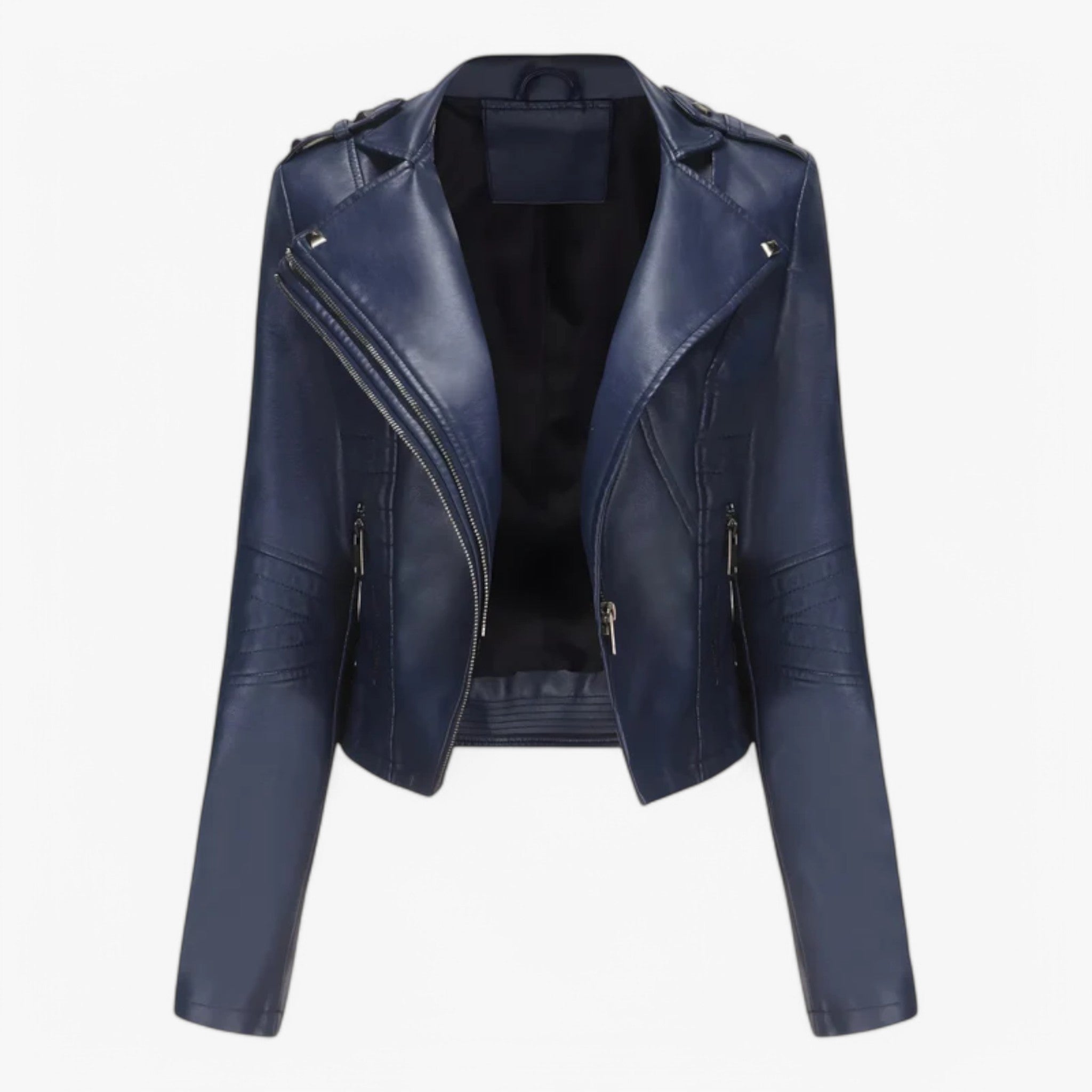 Emma | Kort skinnjakke - Mørkeblå - women's fashion - {{ product_tags }
