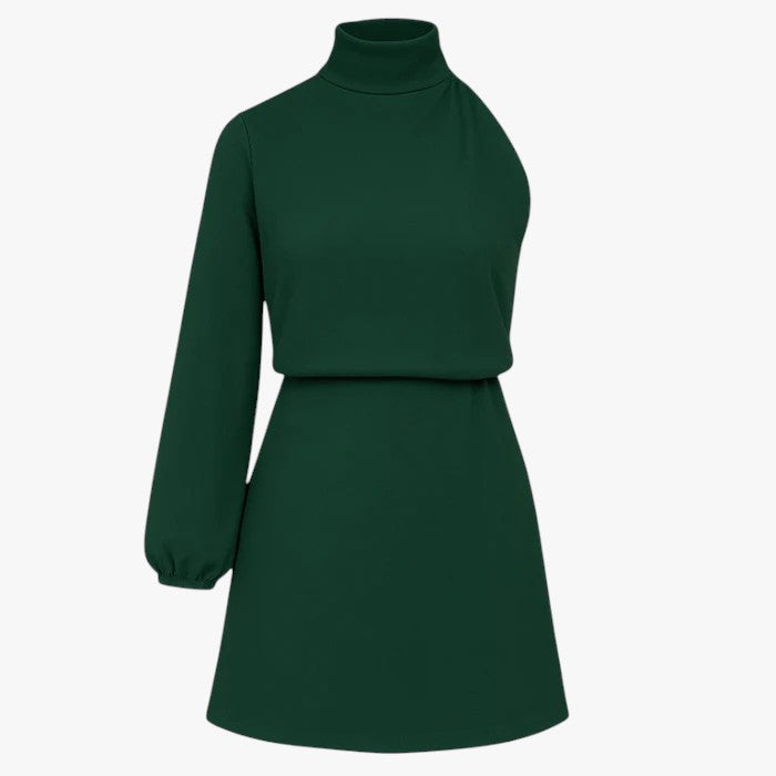Merzia | Kvinders Elegant Monospalla Kjole - Smaragdgrøn - Kjoler - {{ product_tags }